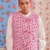 BOW-TIE REVERSIBLE QUILTED VEST - ROSES