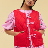 BOW-TIE REVERSIBLE QUILTED VEST - ROSES