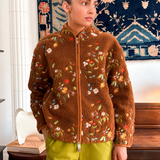 EMBROIDERED FLEECE JACKET - CHOCOLATE GARDEN