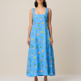 PARLOUR DRESS - BLOSSOM EMBROIDERY CERULEAN