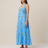 PARLOUR DRESS - BLOSSOM EMBROIDERY CERULEAN