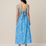 PARLOUR DRESS - BLOSSOM EMBROIDERY CERULEAN
