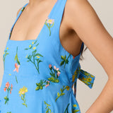 PARLOUR DRESS - BLOSSOM EMBROIDERY CERULEAN
