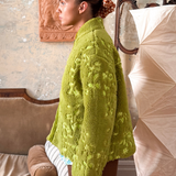 EMBROIDERED FLEECE JACKET - MATCHA GARDEN
