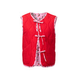 BOW-TIE REVERSIBLE QUILTED VEST - ROSES
