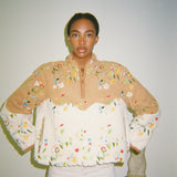EMBROIDERED FLEECE HALF ZIP SWEATER - GARDEN PATCHWORK (PRE SALE)