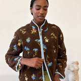 EMBROIDERED FLEECE JACKET - BLOSSOM ESPRESSO