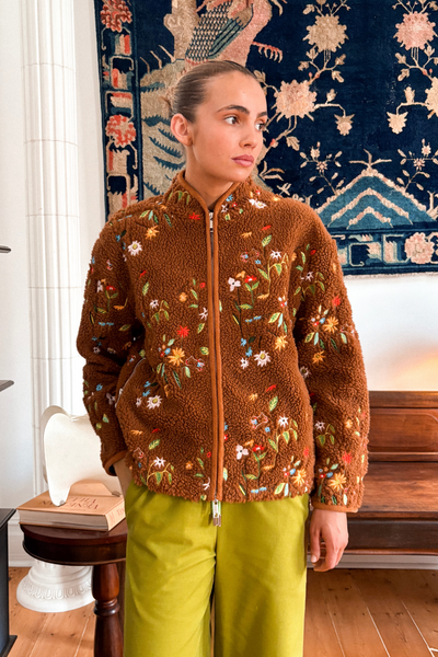 acka flower jacquard jacket（brown） FLORAL JACQUARD JACKET - Chocolate | ZARA United States