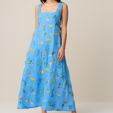 PARLOUR DRESS - BLOSSOM EMBROIDERY CERULEAN