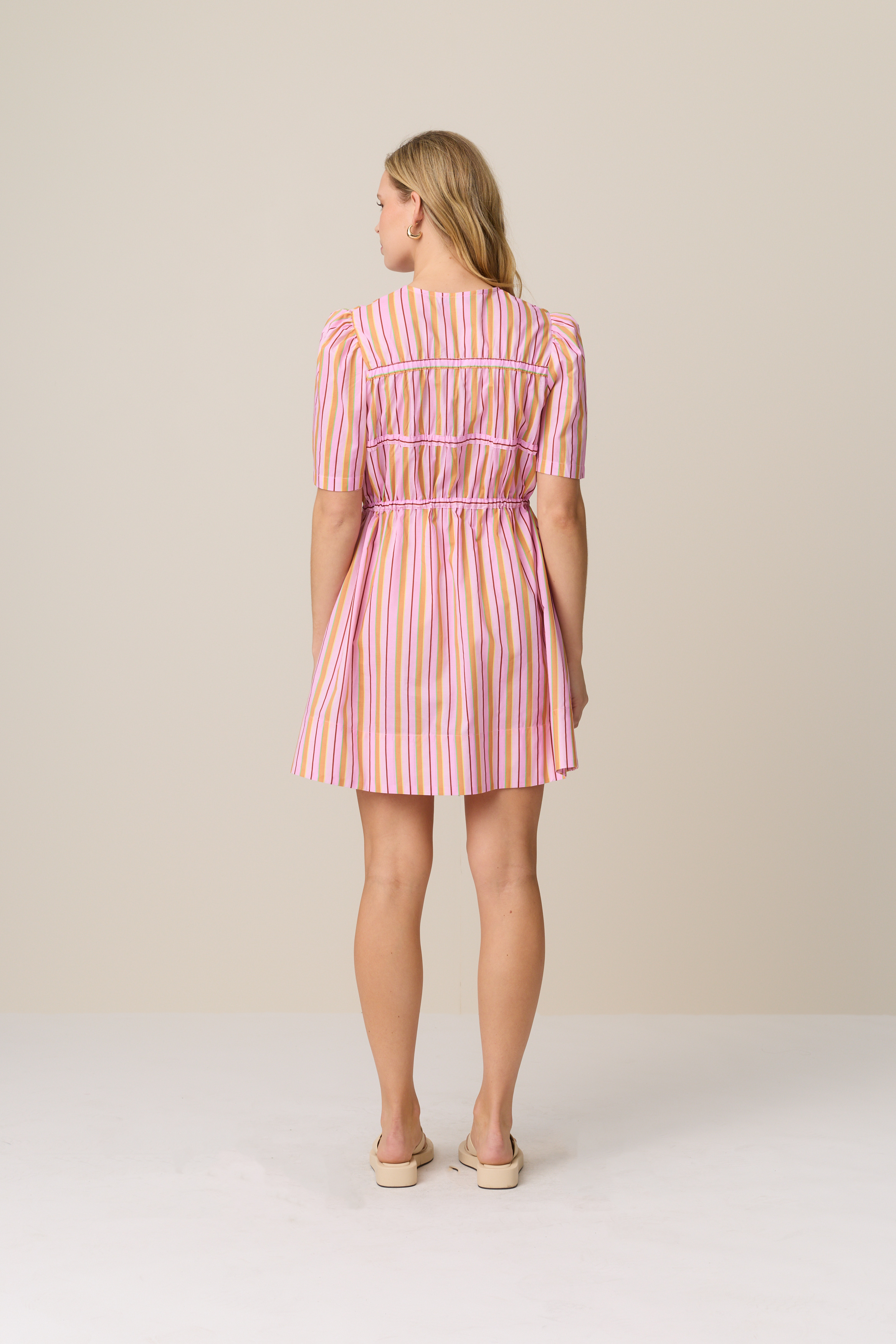 women's pink arleigh striped cotton mini dress Love Shack Fancy Pink Arleigh Striped Cotton Mini Dress