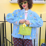 Embroidered Fleece Jacket - Blossom Cerulean