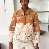 EMBROIDERED FLEECE HALF ZIP SWEATER - GARDEN PATCHWORK (PRE SALE)
