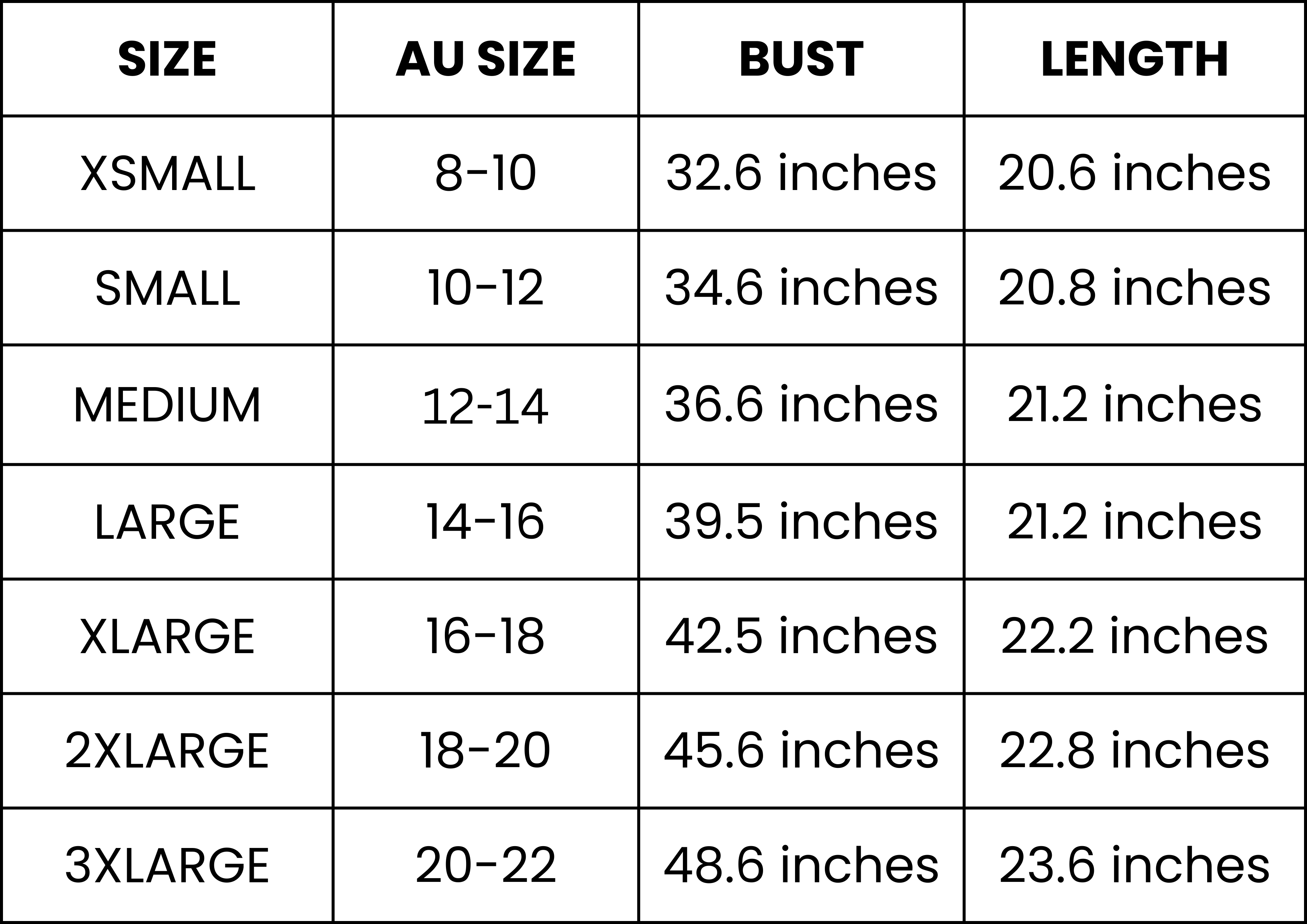 Size Guide (inches)