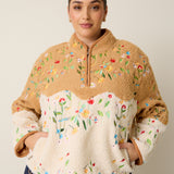 Embroidered Fleece Half Zip Sweater - Garden Patchwork