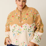 Embroidered Fleece Half Zip Sweater - Garden Patchwork