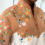 EMBROIDERED FLEECE HALF ZIP SWEATER - GARDEN PATCHWORK (PRE SALE)