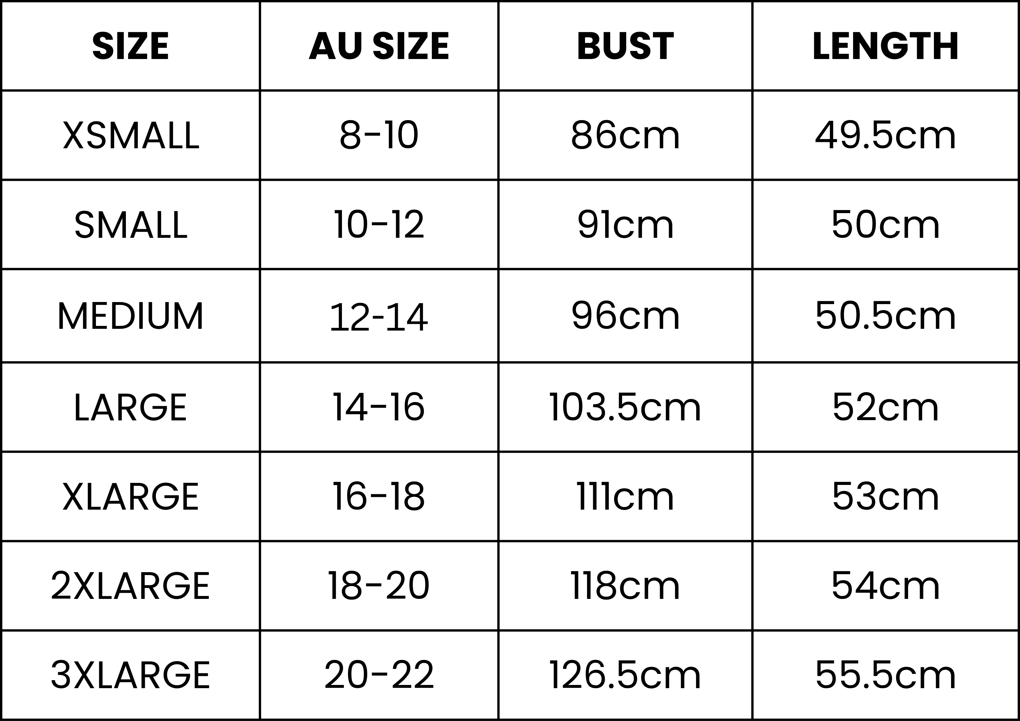 Size Guide (cm)