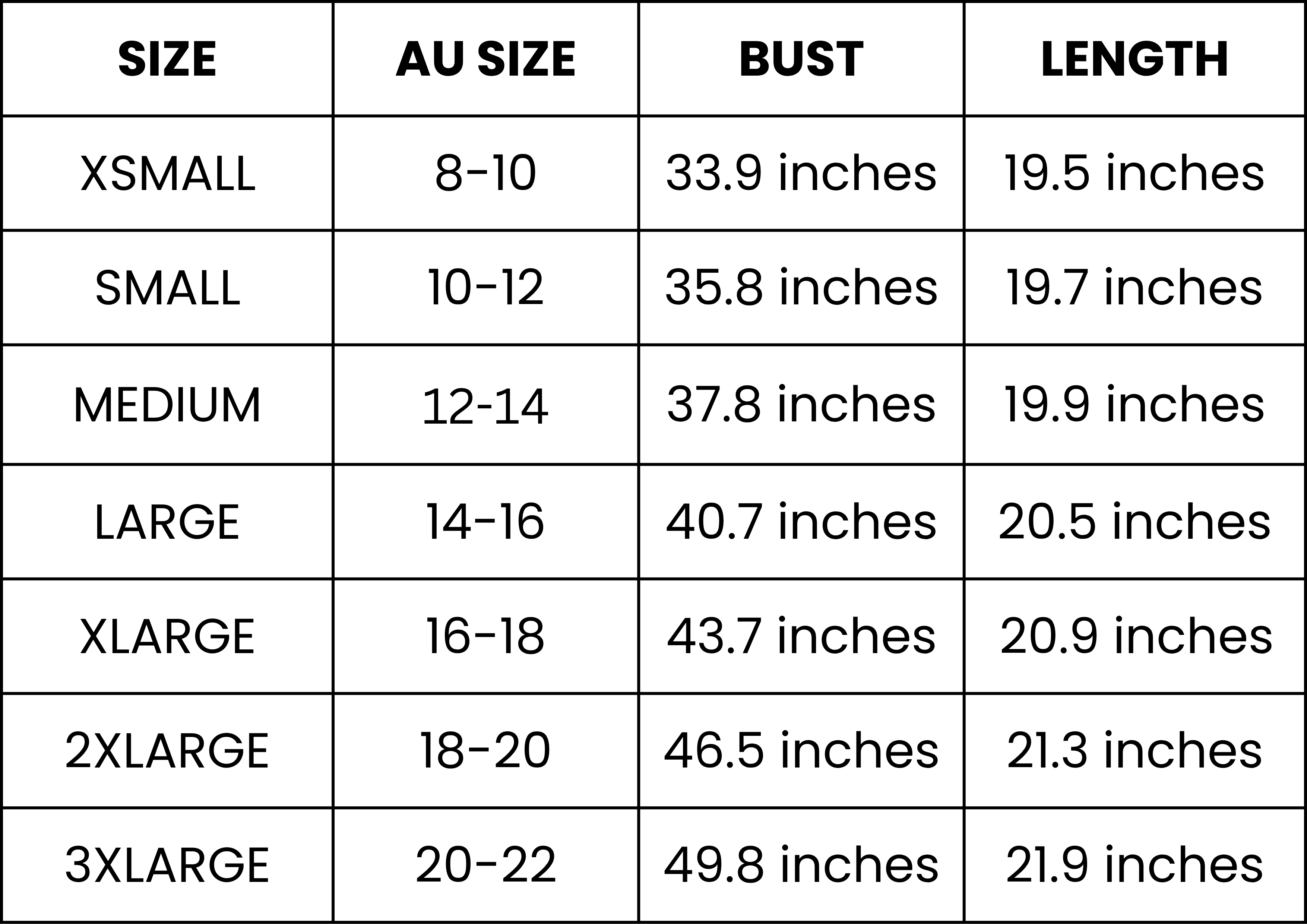 Size Guide (inches)