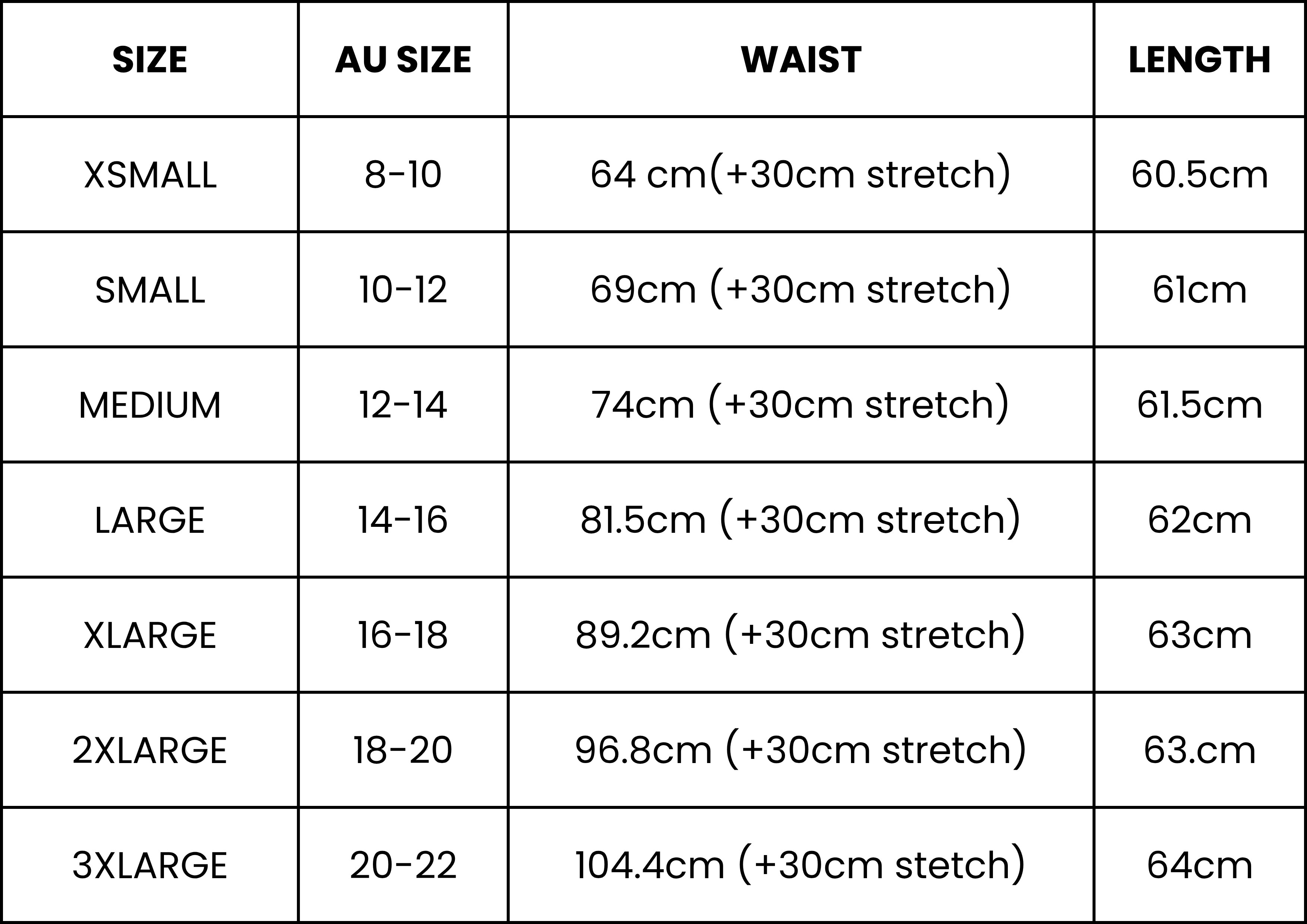 Size Guide (cm)