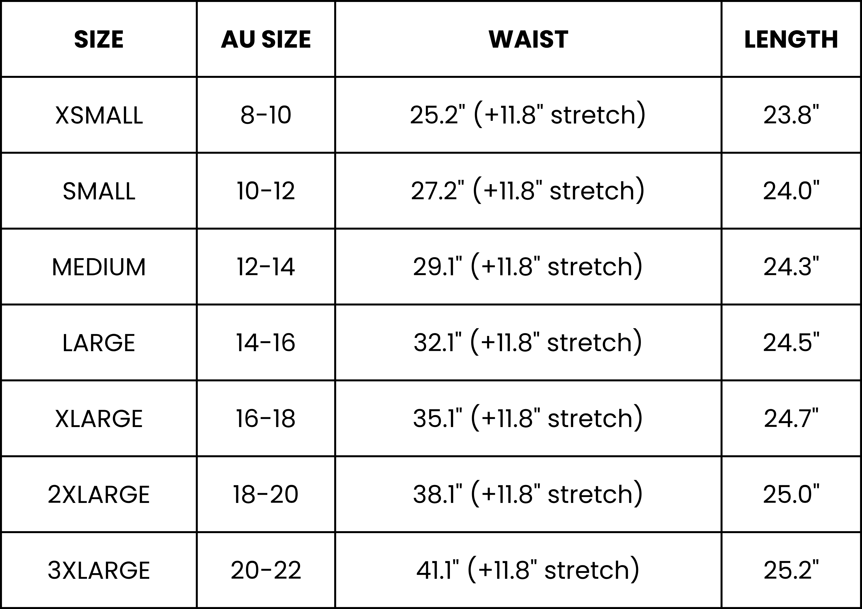 Size Guide (inches)