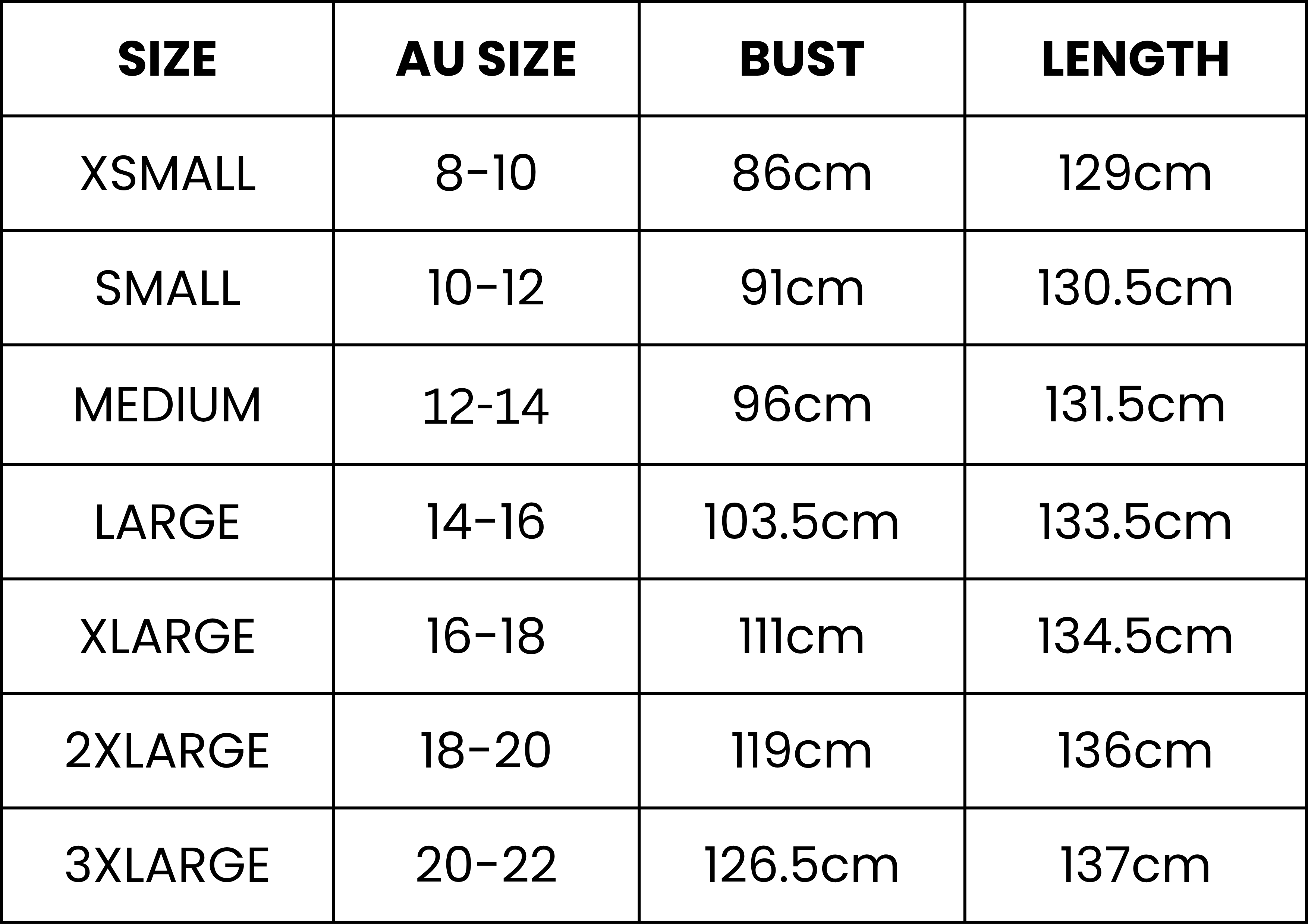 Size Guide (cm)