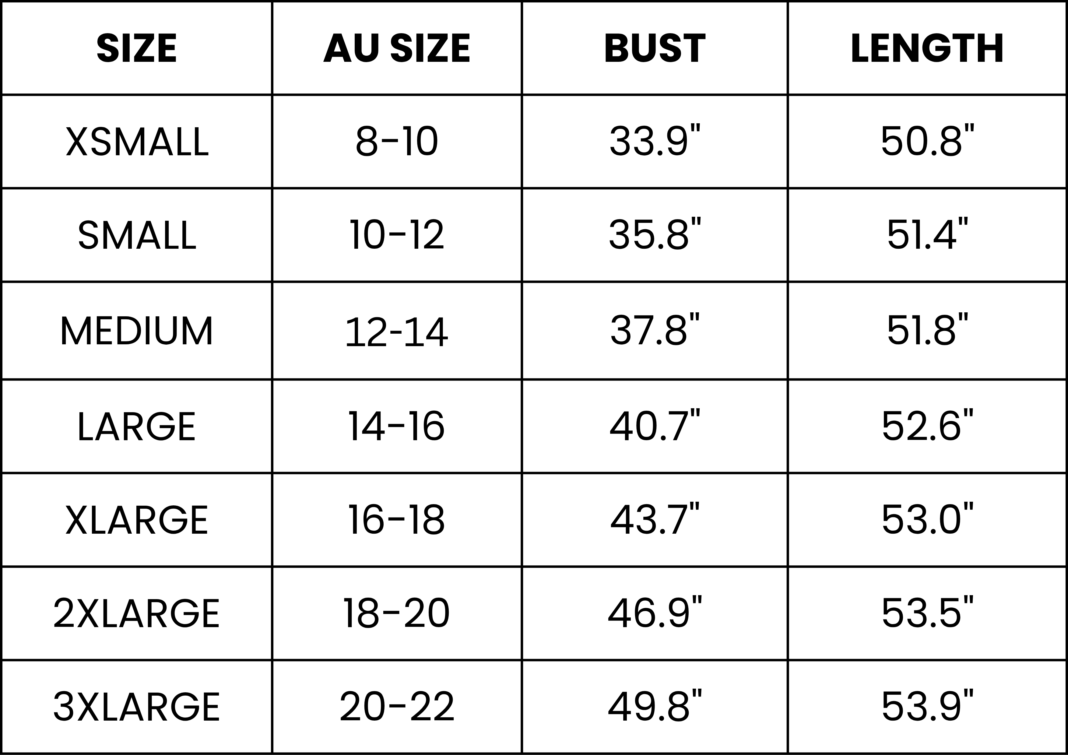 Size Guide (inches)