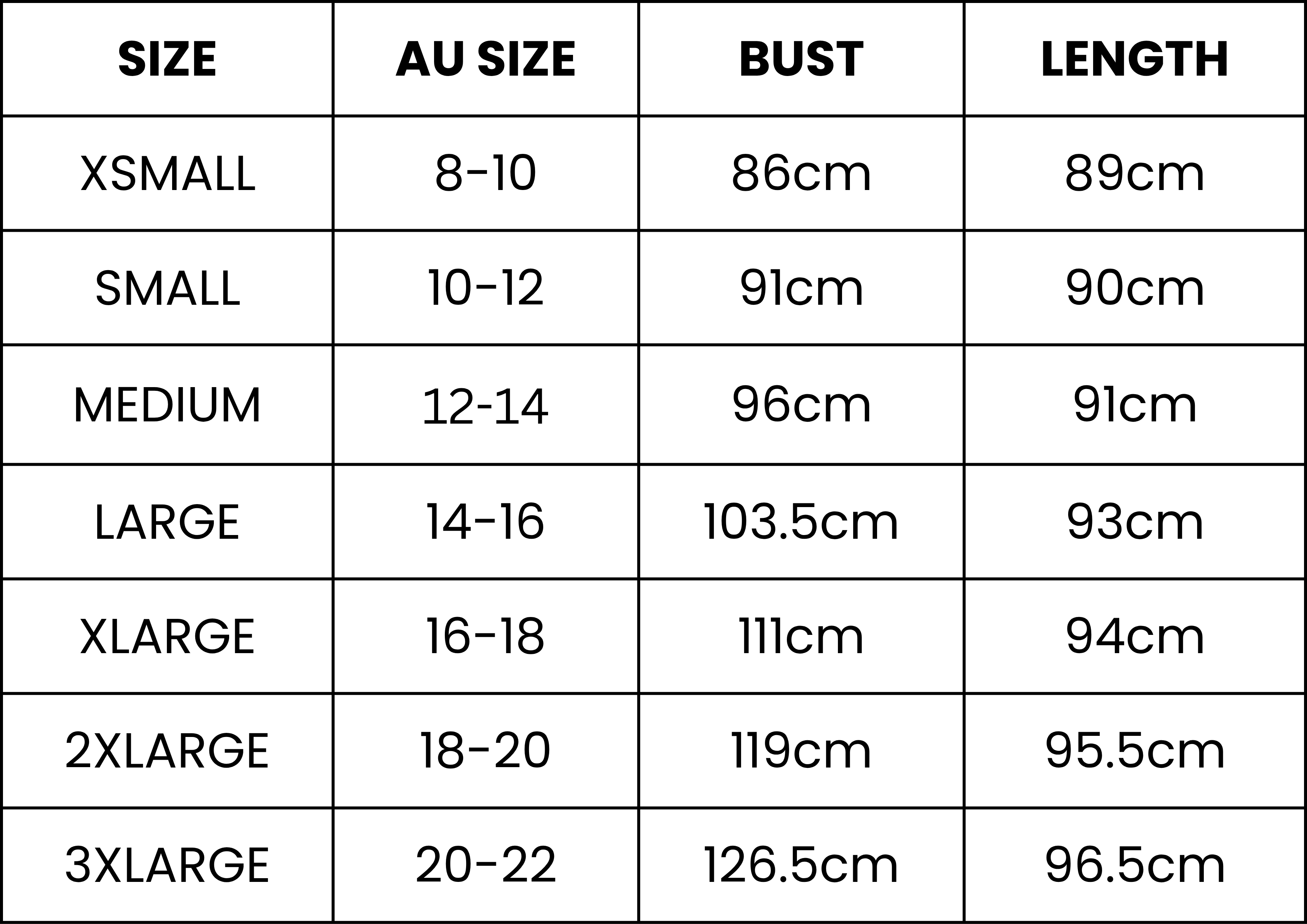 Size Guide (cm)