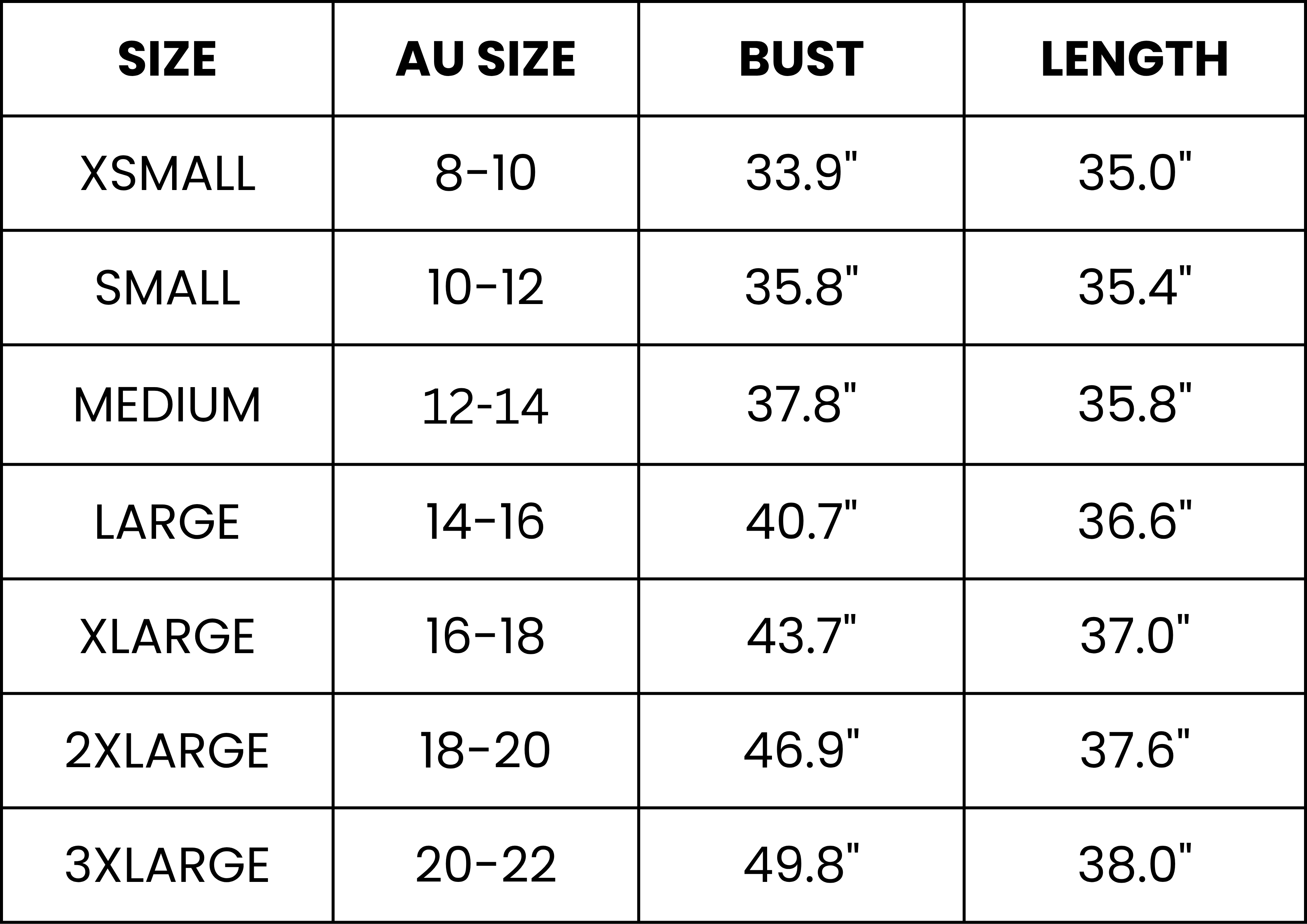 Size Guide (inches)