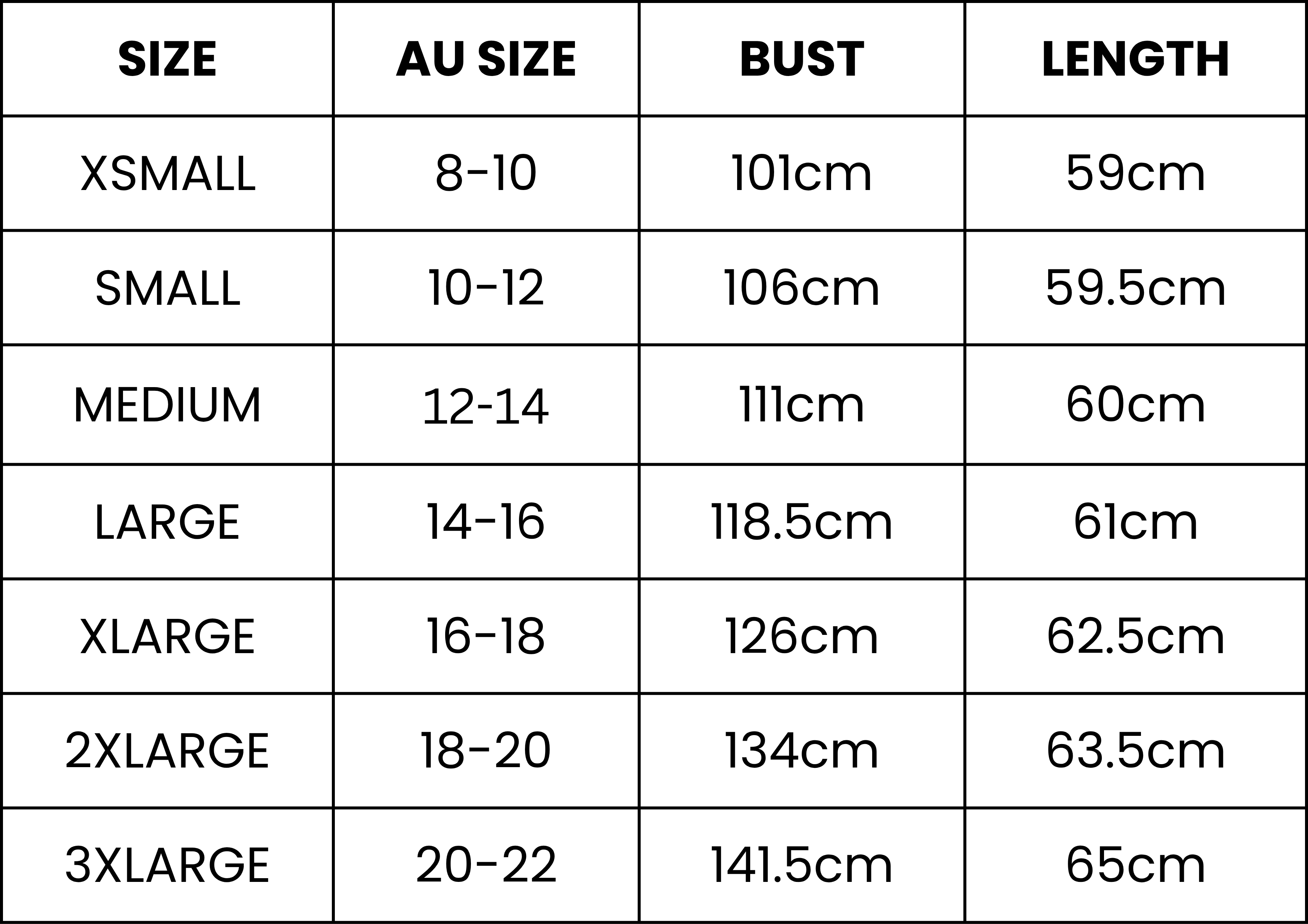 Size Guide (cm)