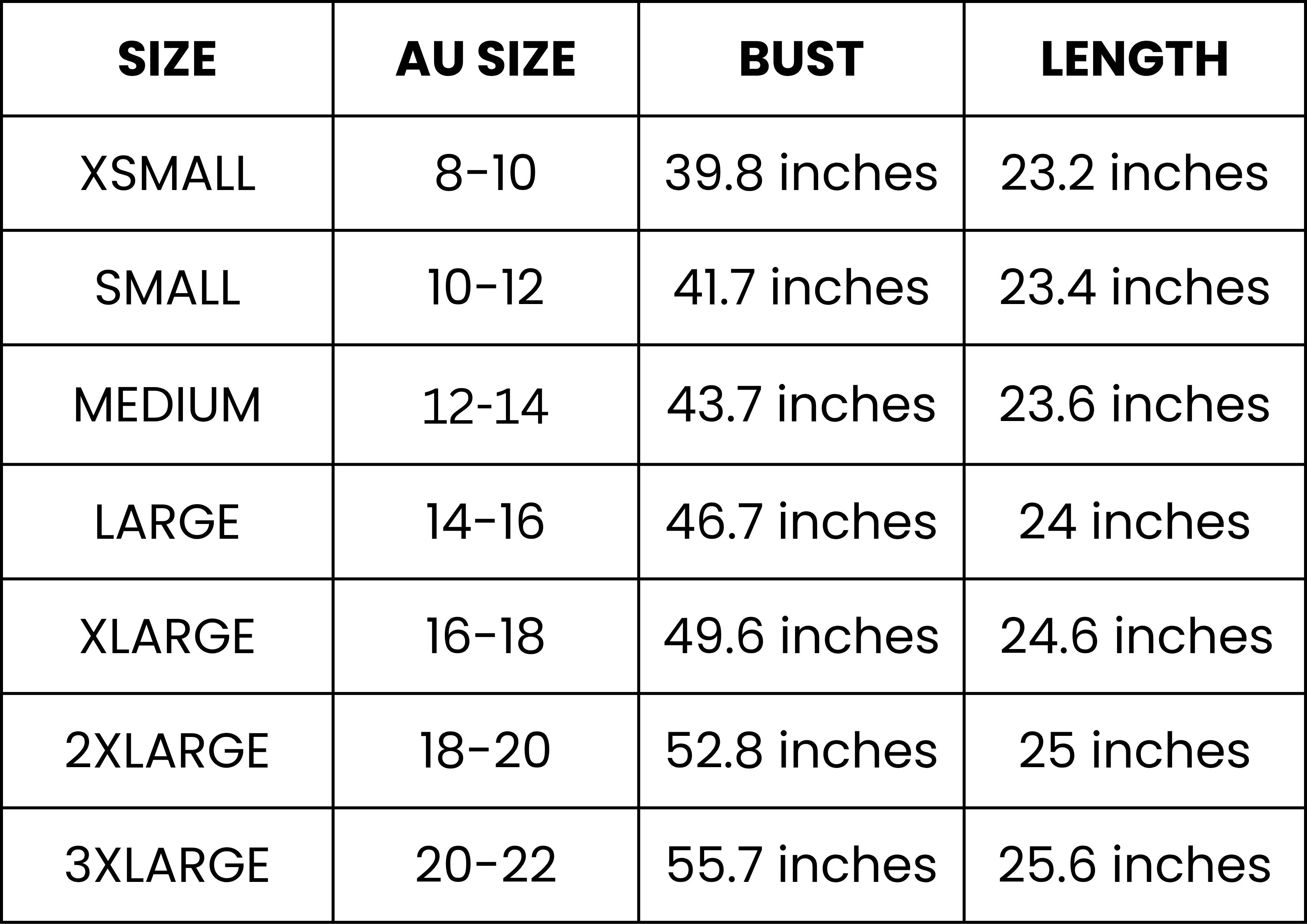 Size Guide (inches)