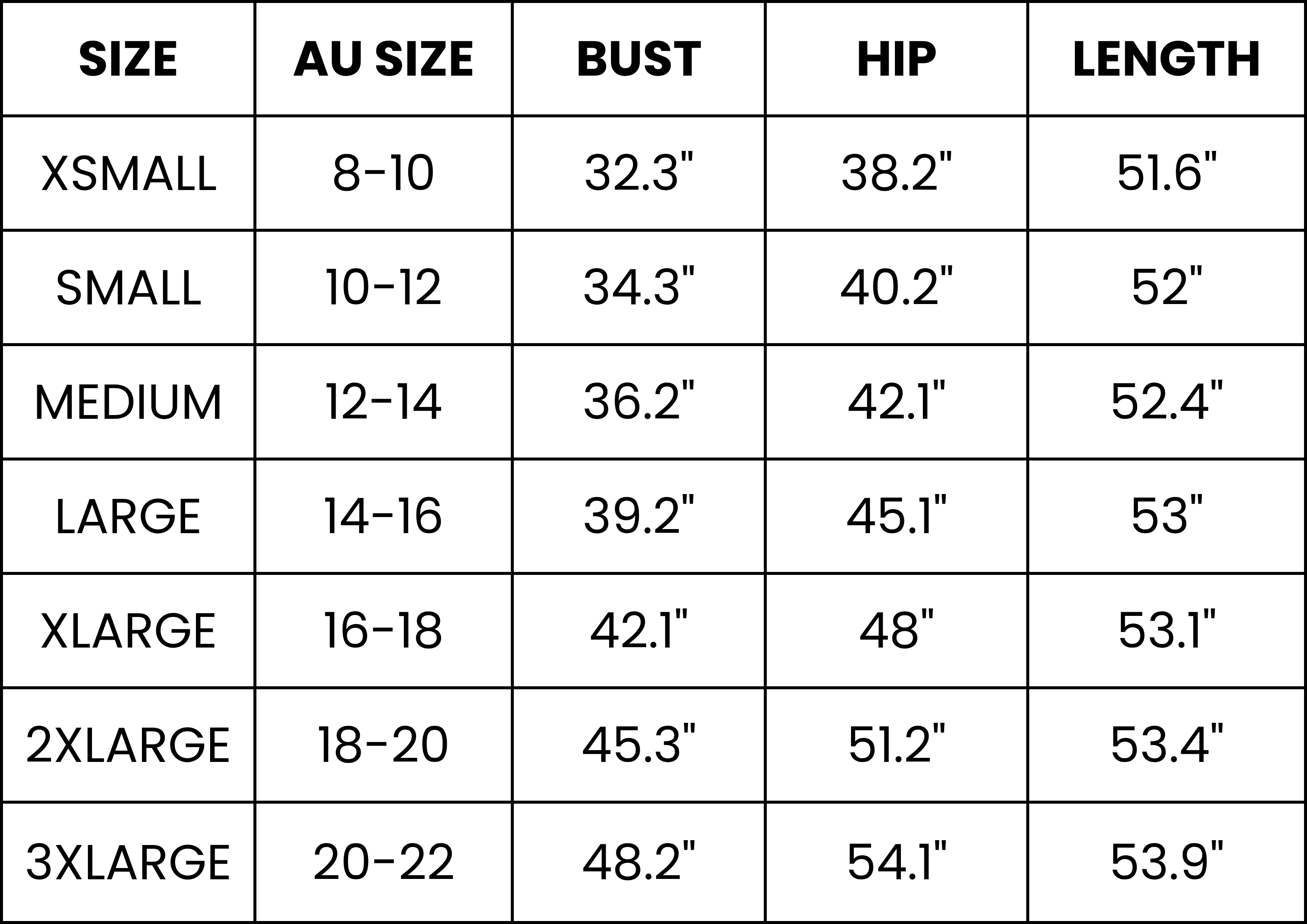 Size Guide (inches)