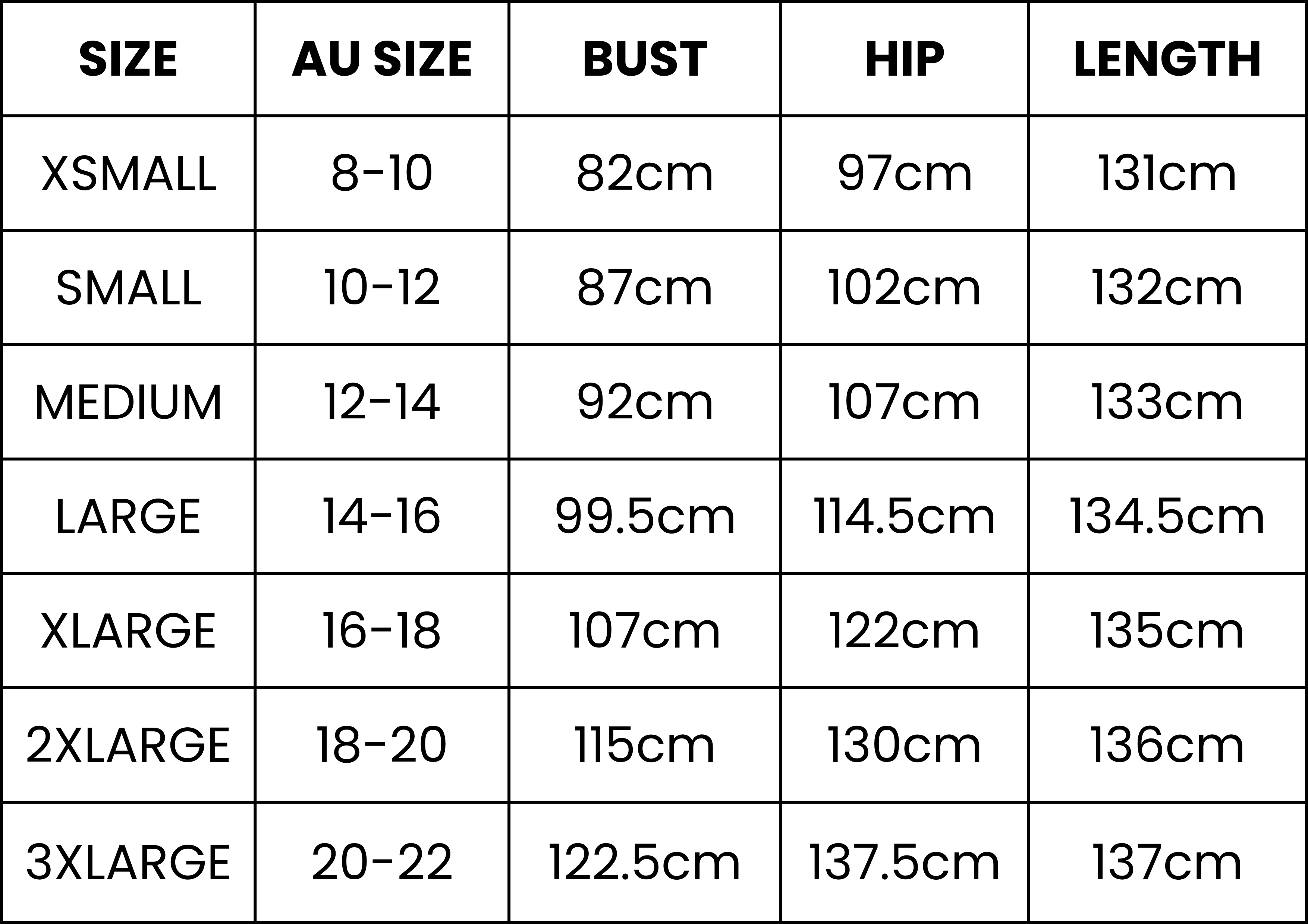 Size Guide (cm)