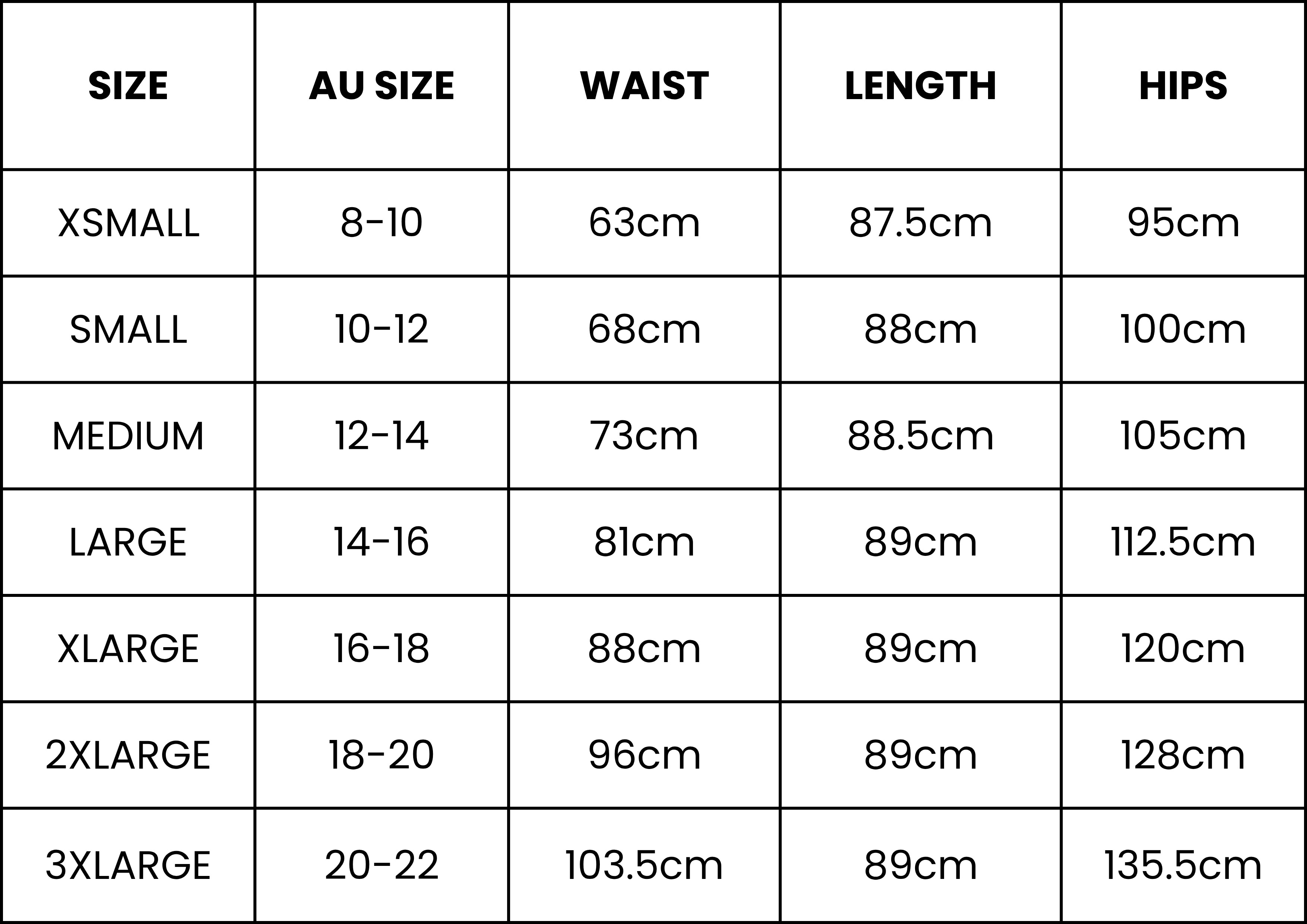 Size Guide (cm)