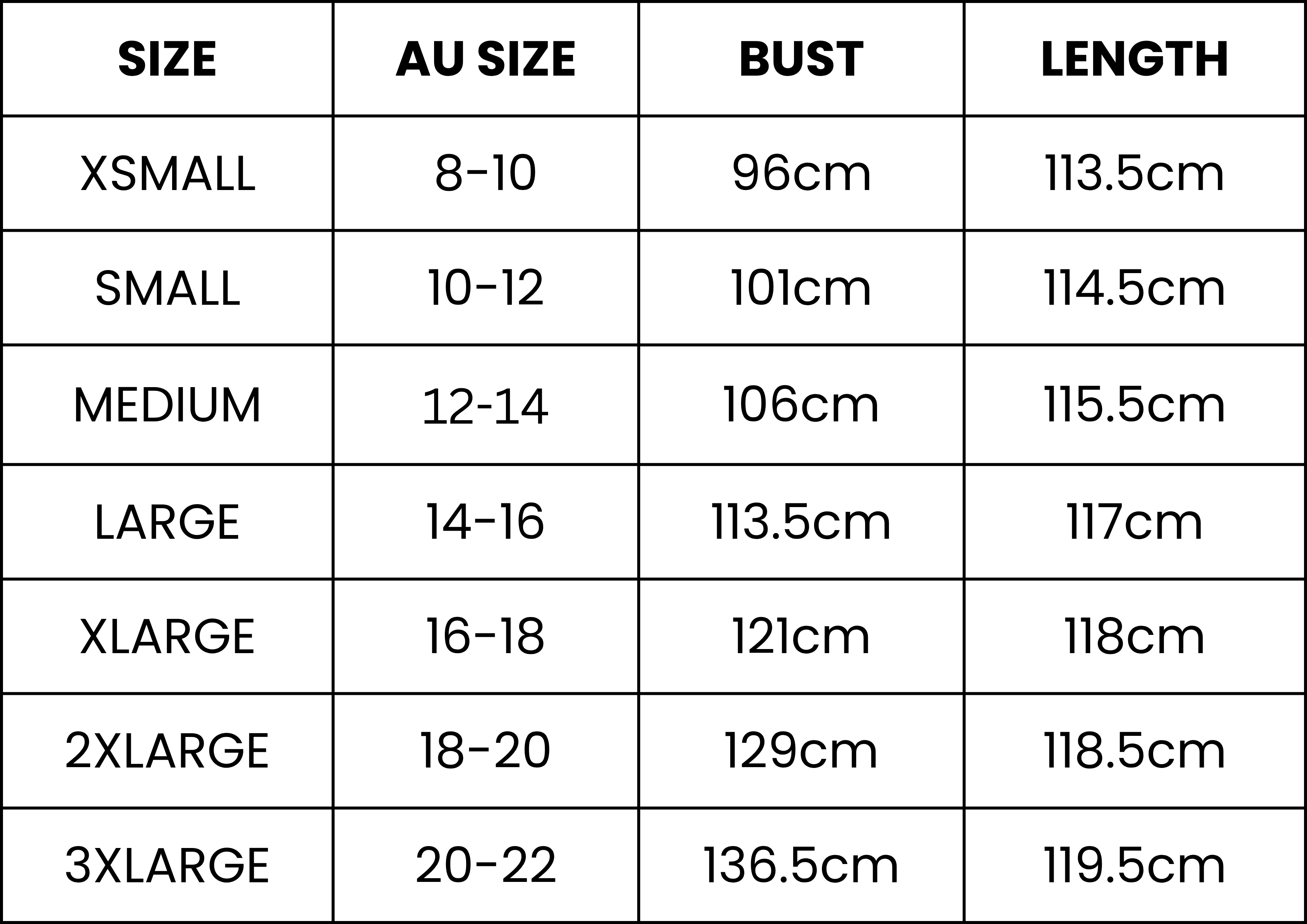 Size Guide (cm)