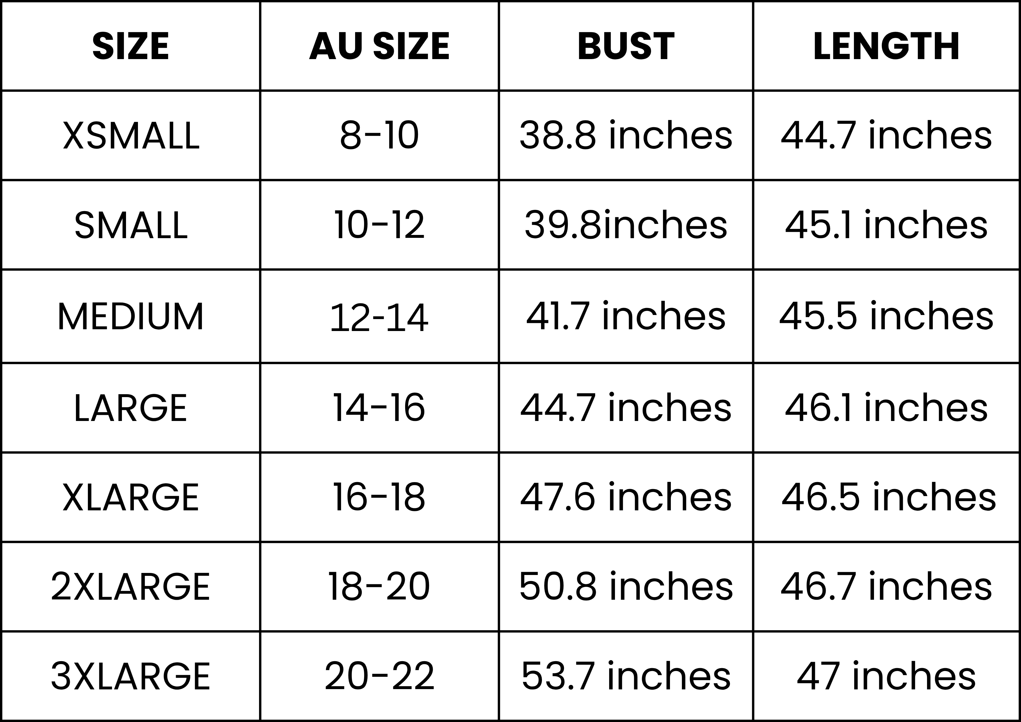 Size Guide (inches)