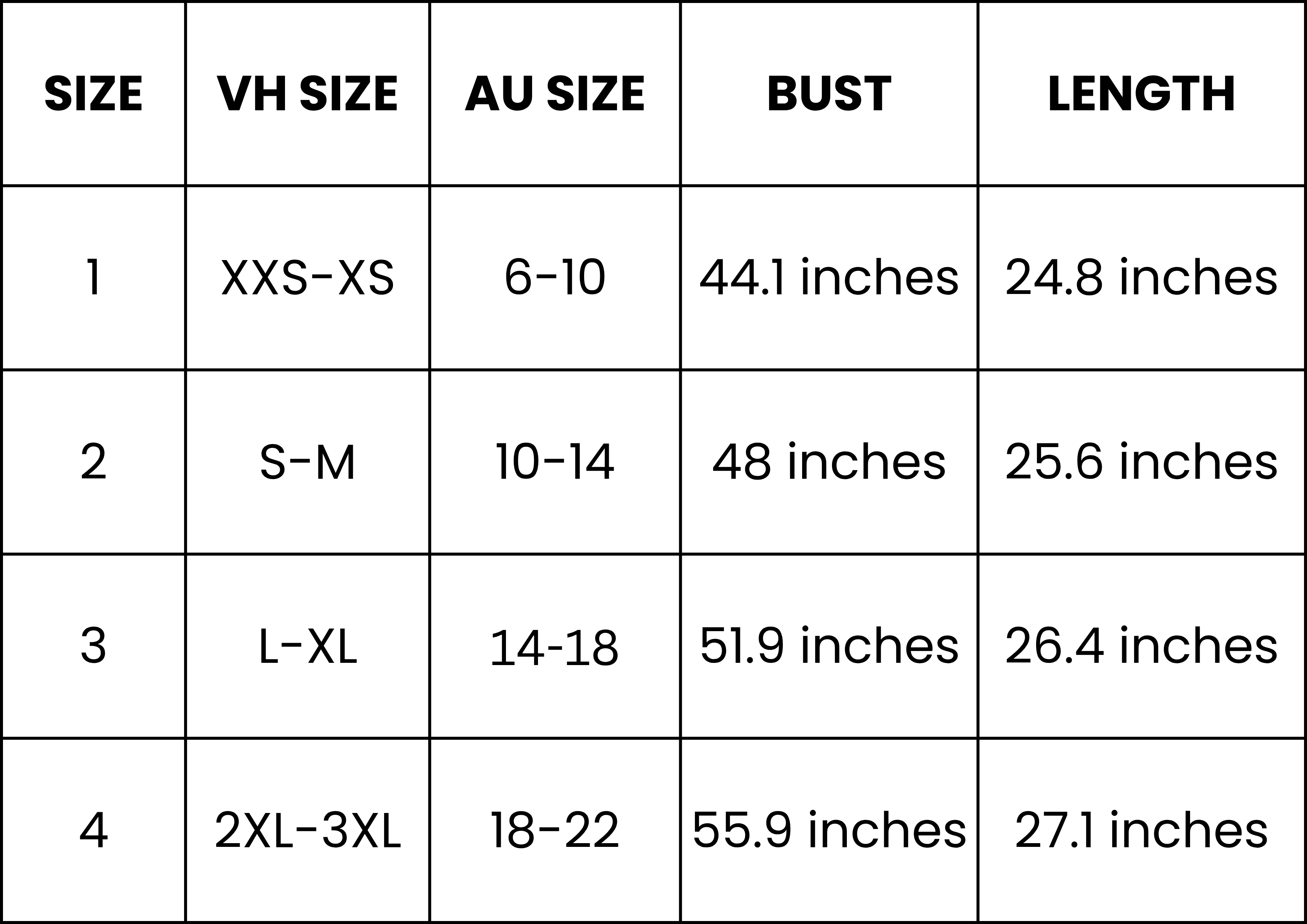 Size Guide (inches)