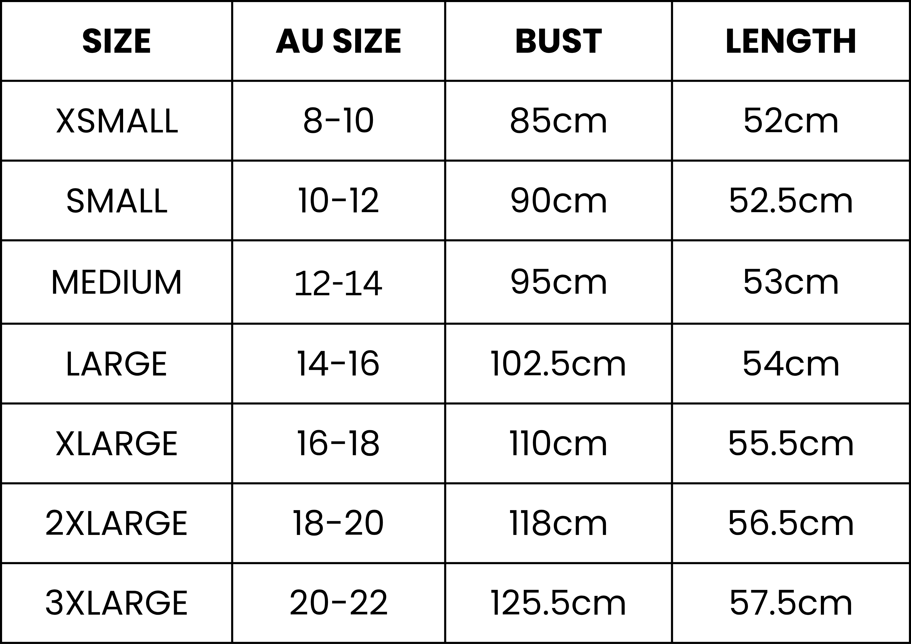 Size Guide (cm)
