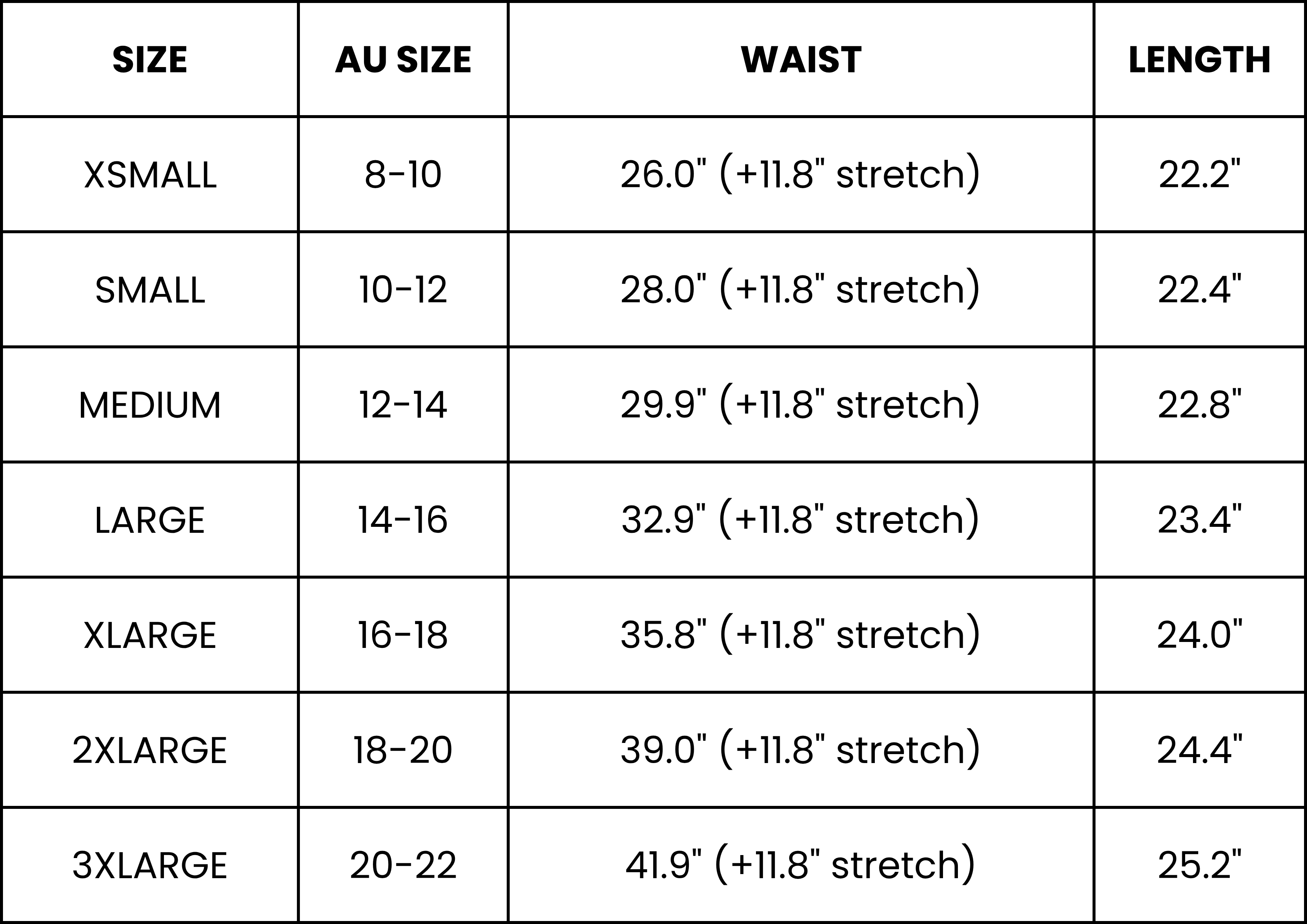 Size Guide (inches)
