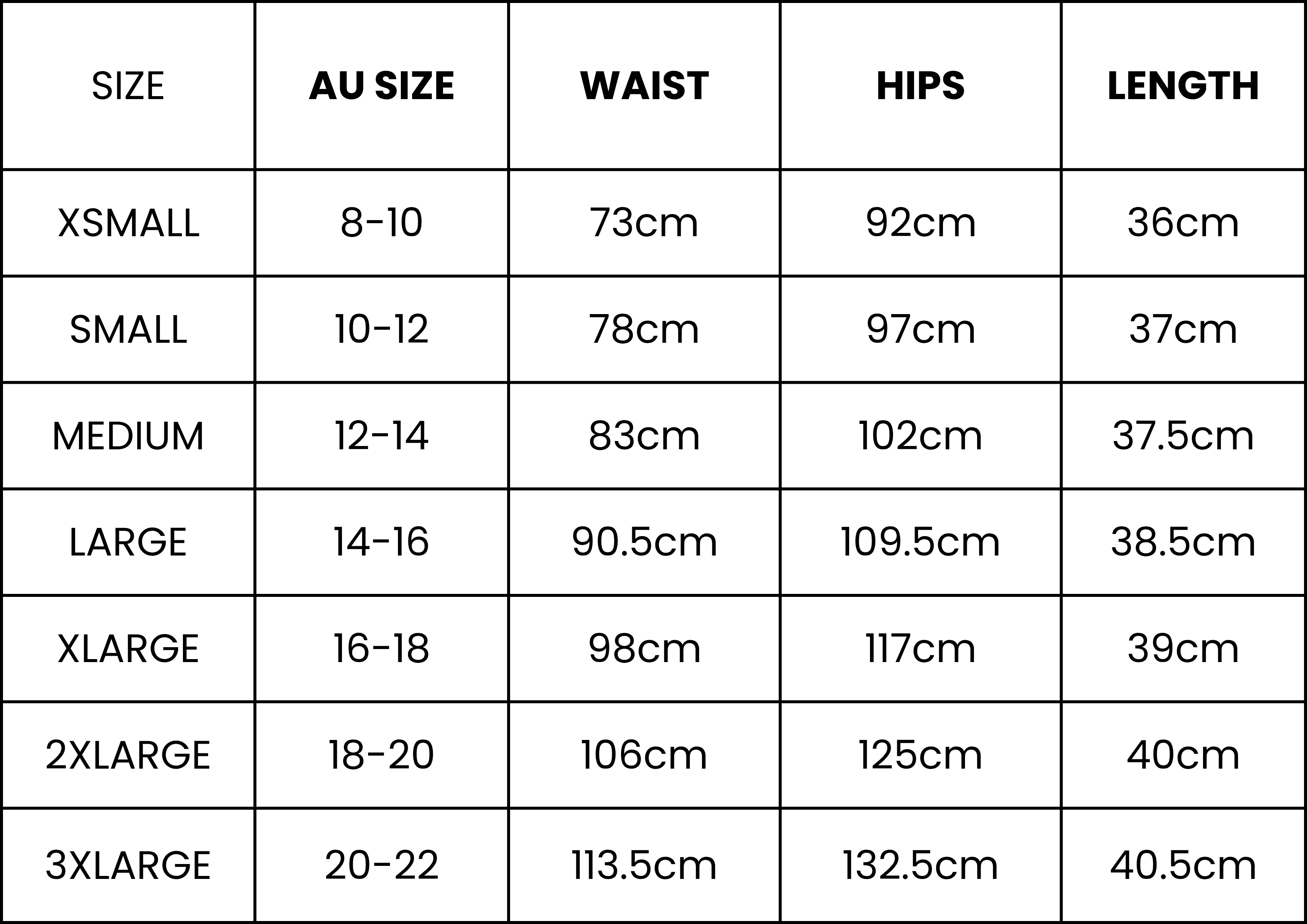 Size Guide (cm)