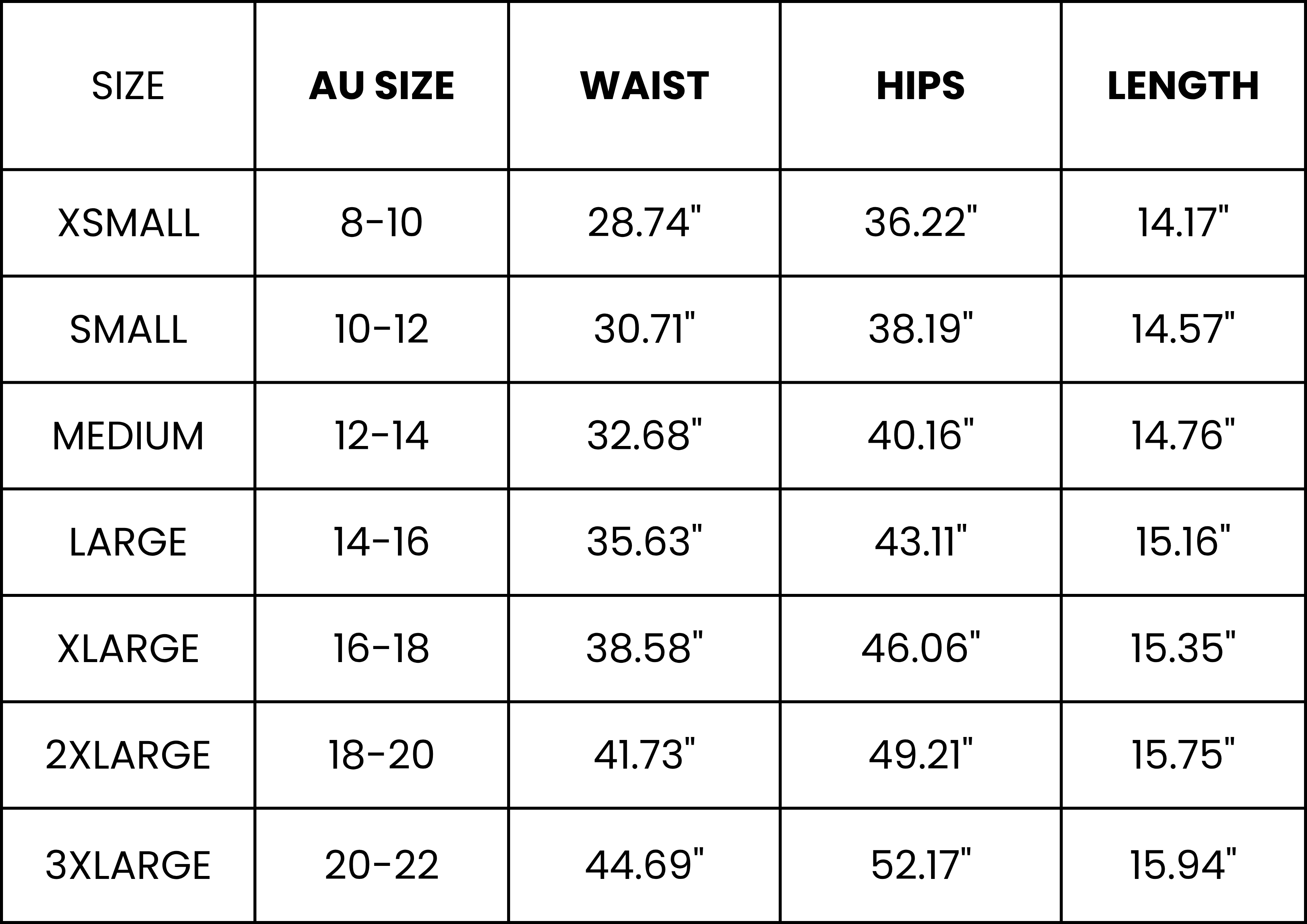 Size Guide (inches)
