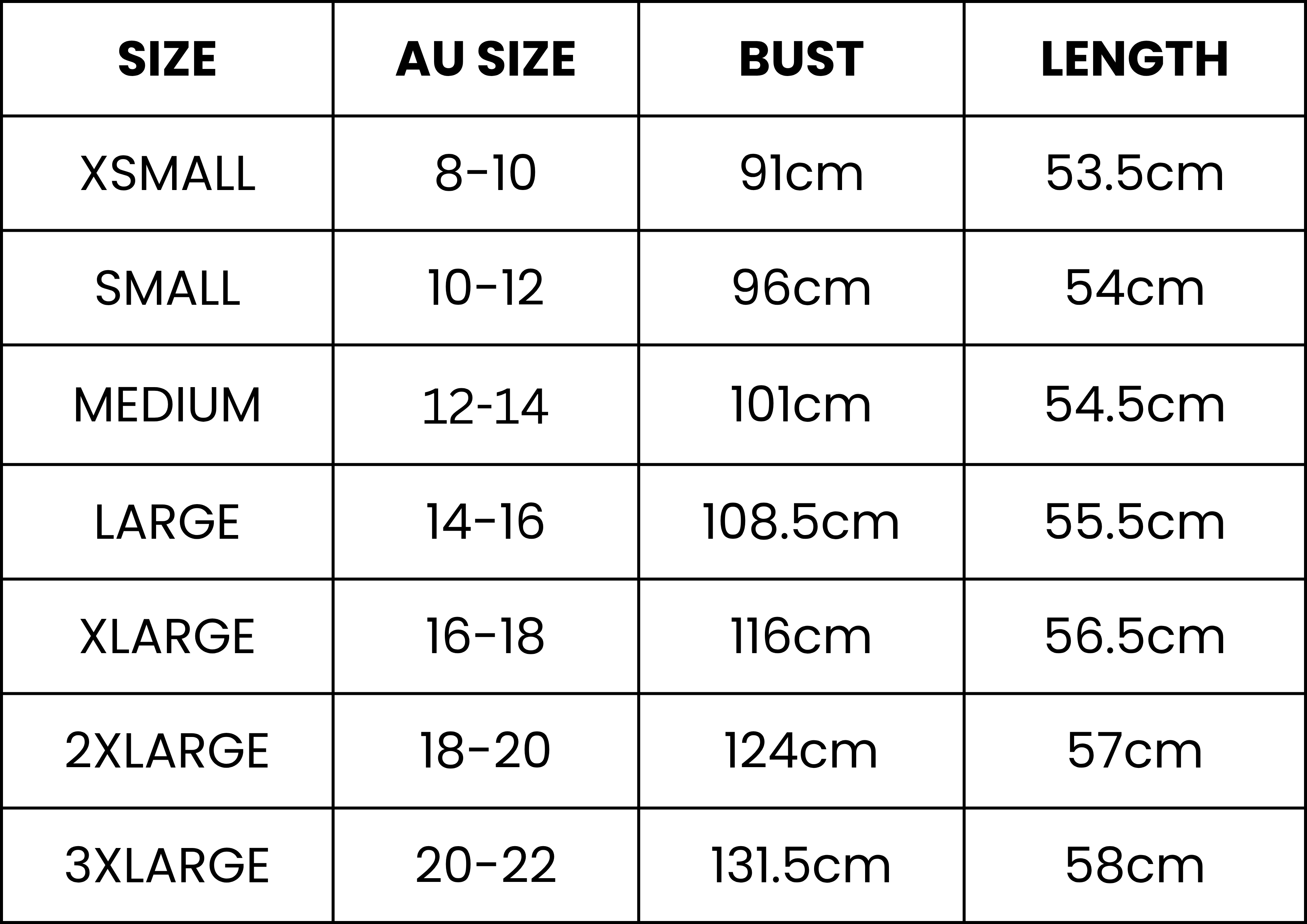Size Guide (cm)