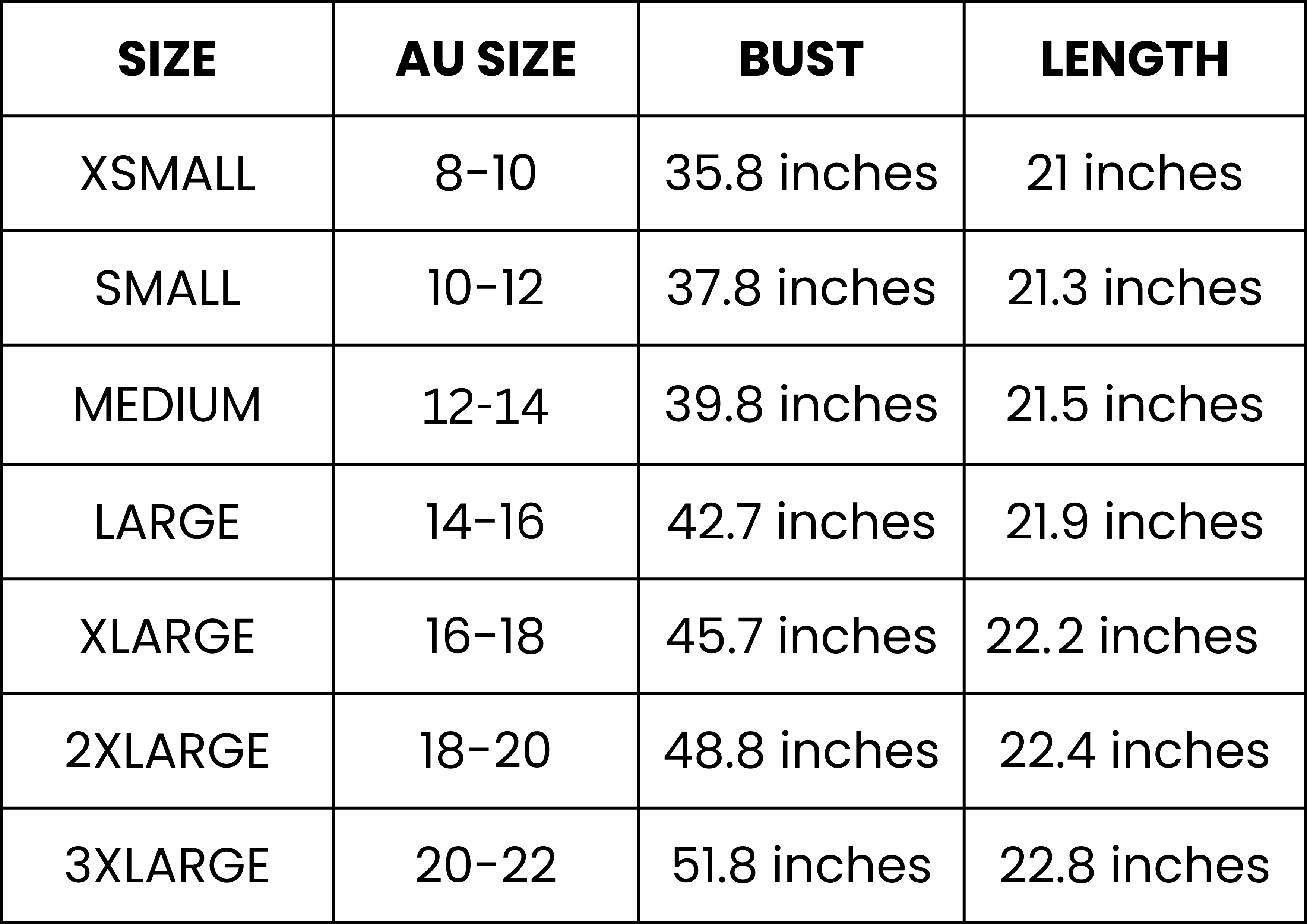 Size Guide (inches)