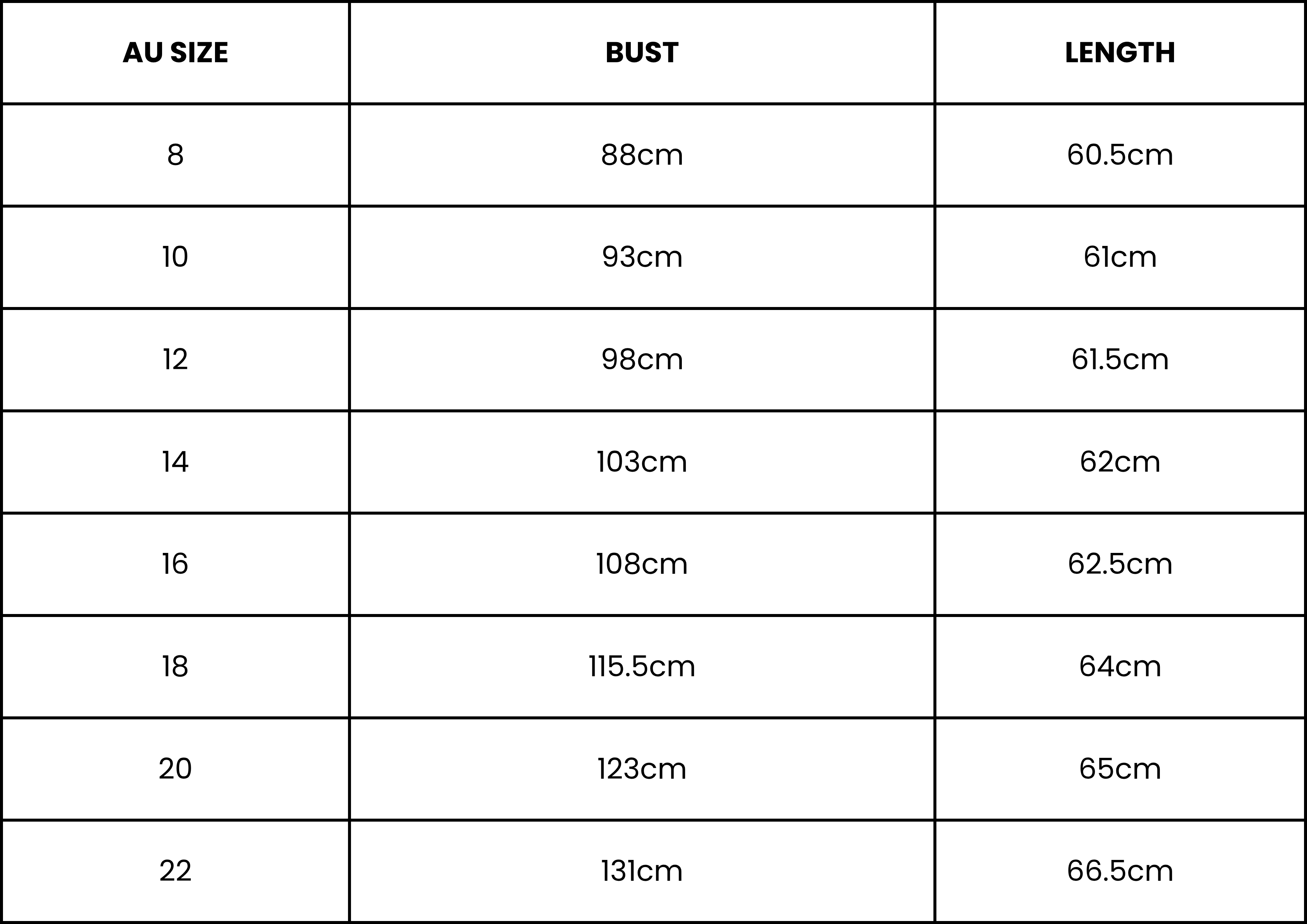 Size Guide (cm)