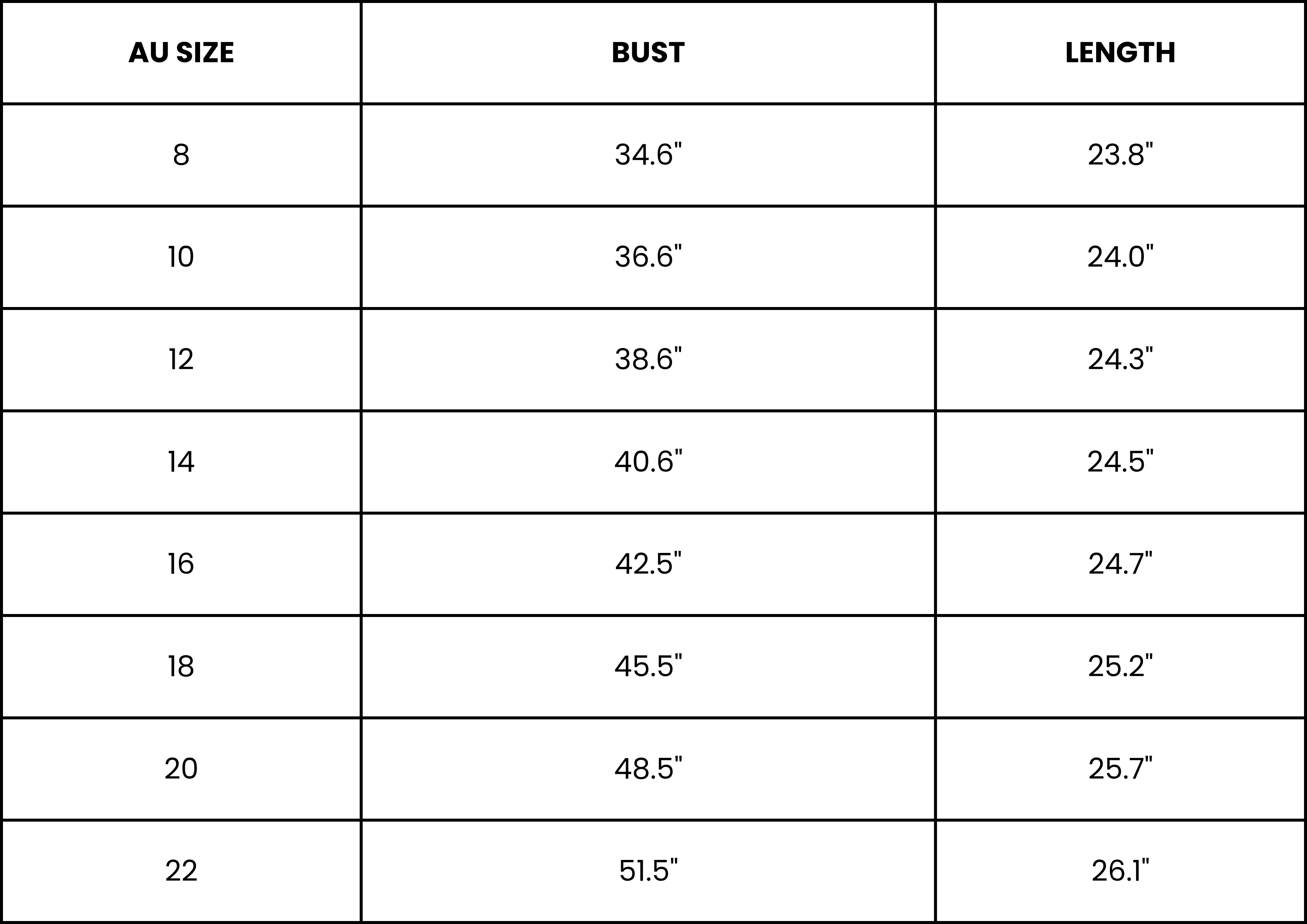 Size Guide (inches)
