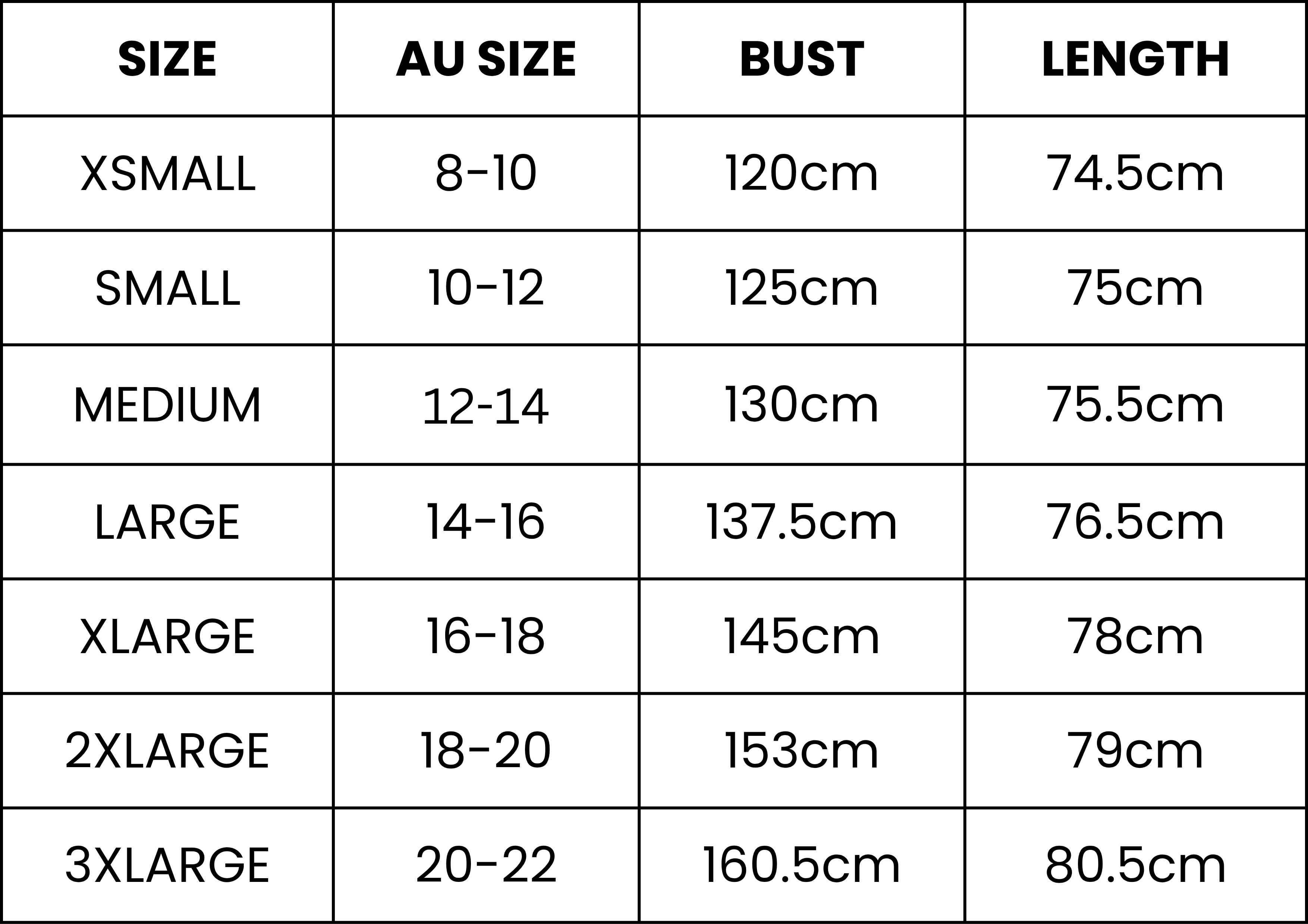 Size Guide (cm)