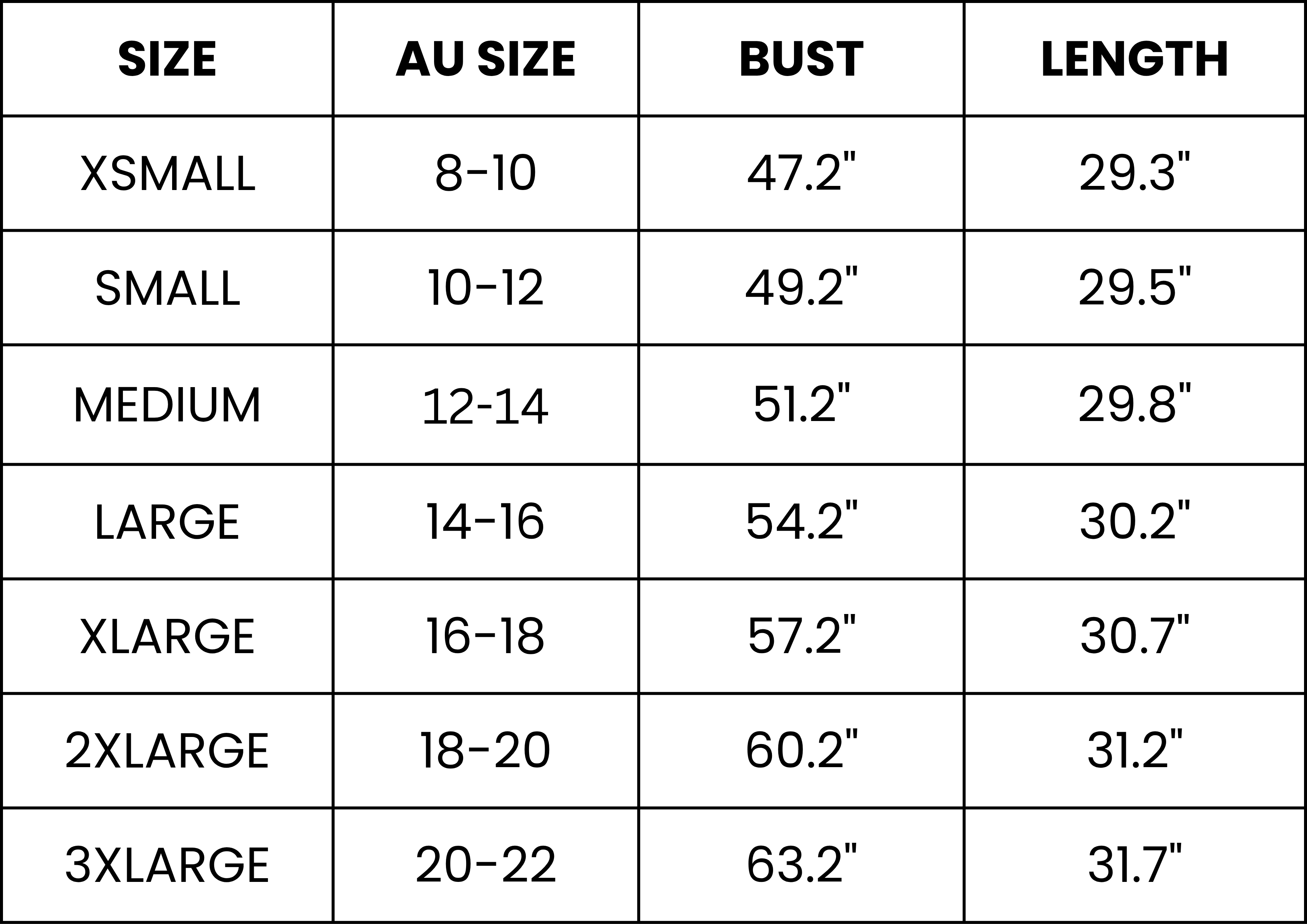 Size Guide (inches)