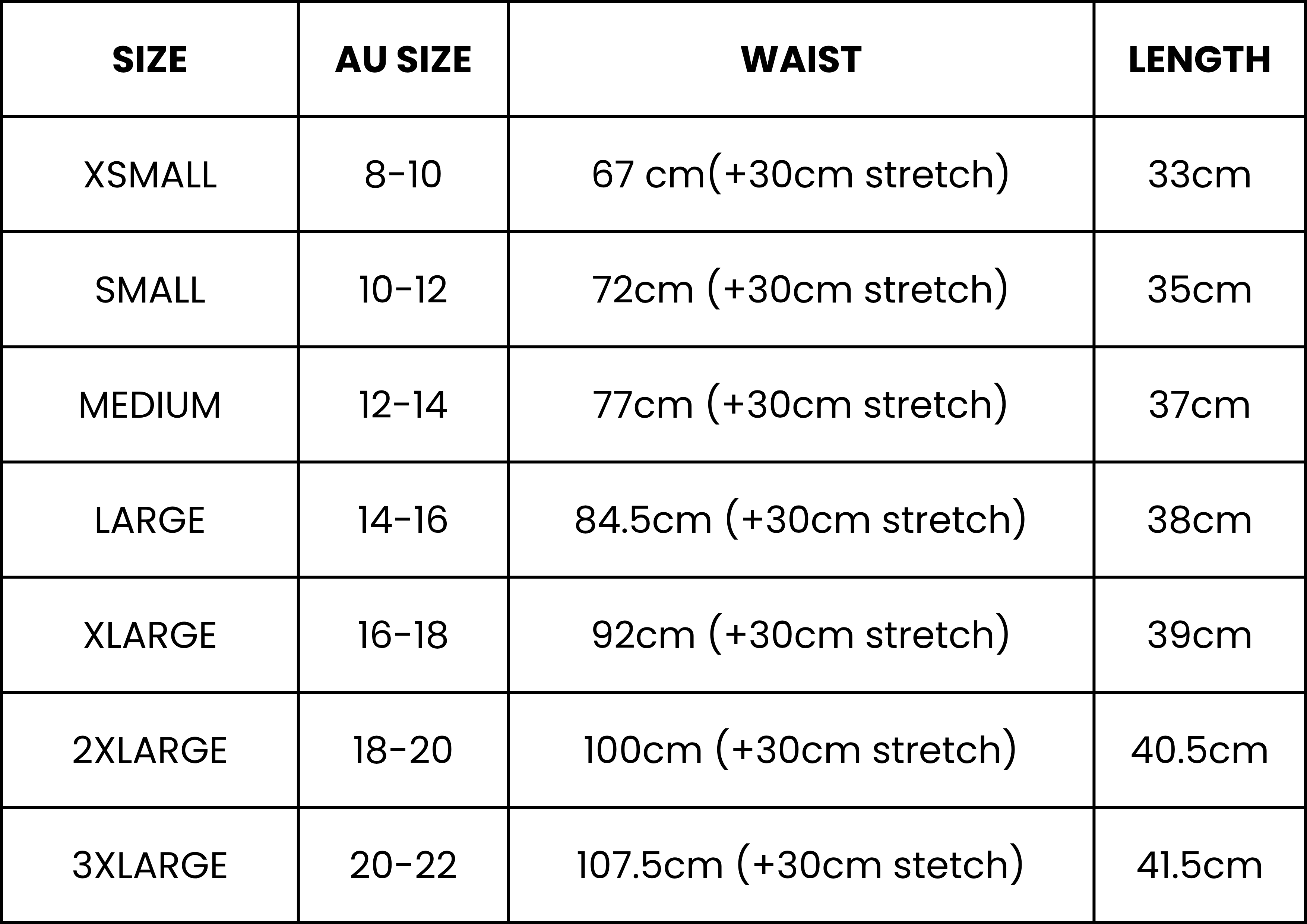 Size Guide (cm)