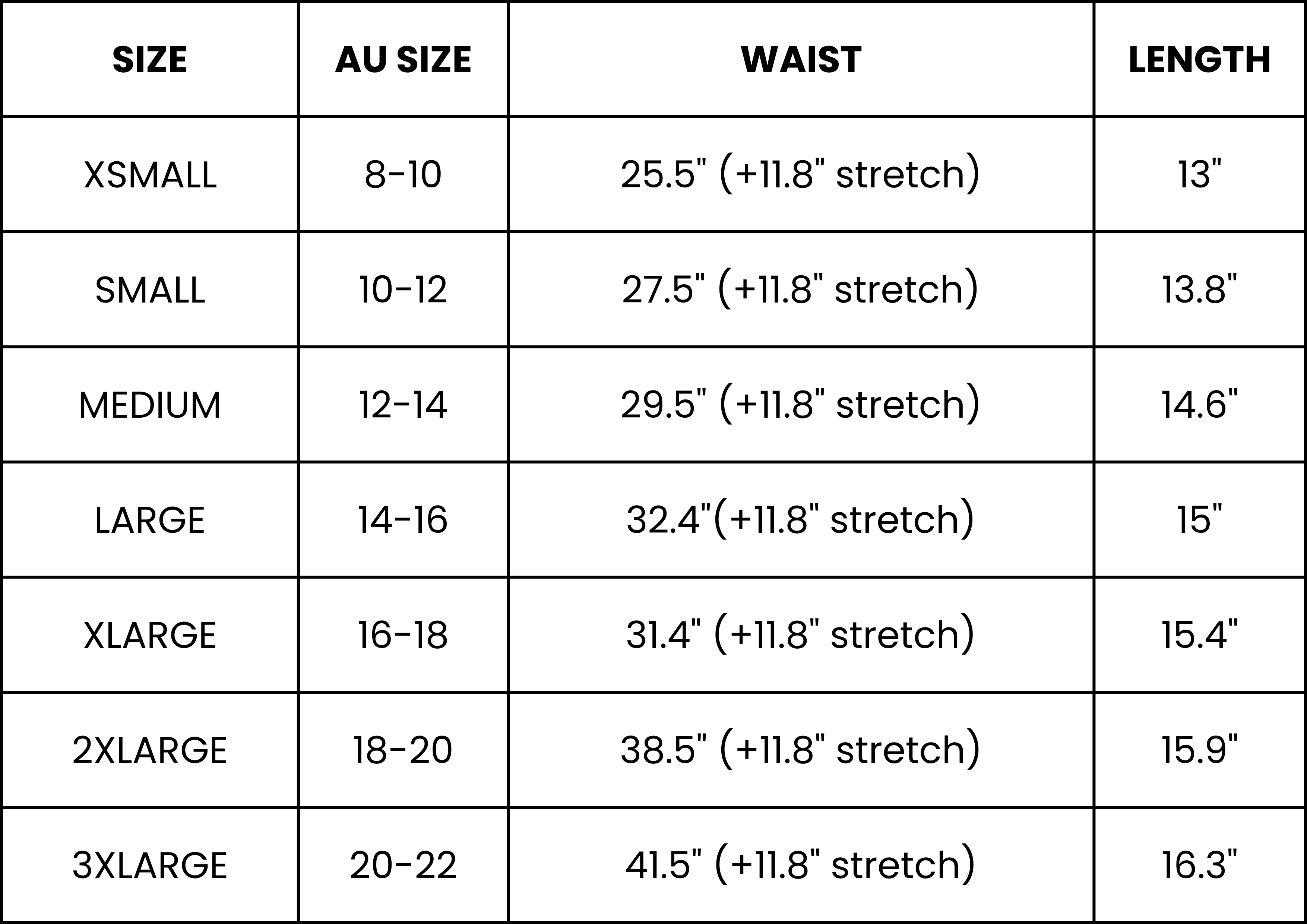 Size Guide (inches)