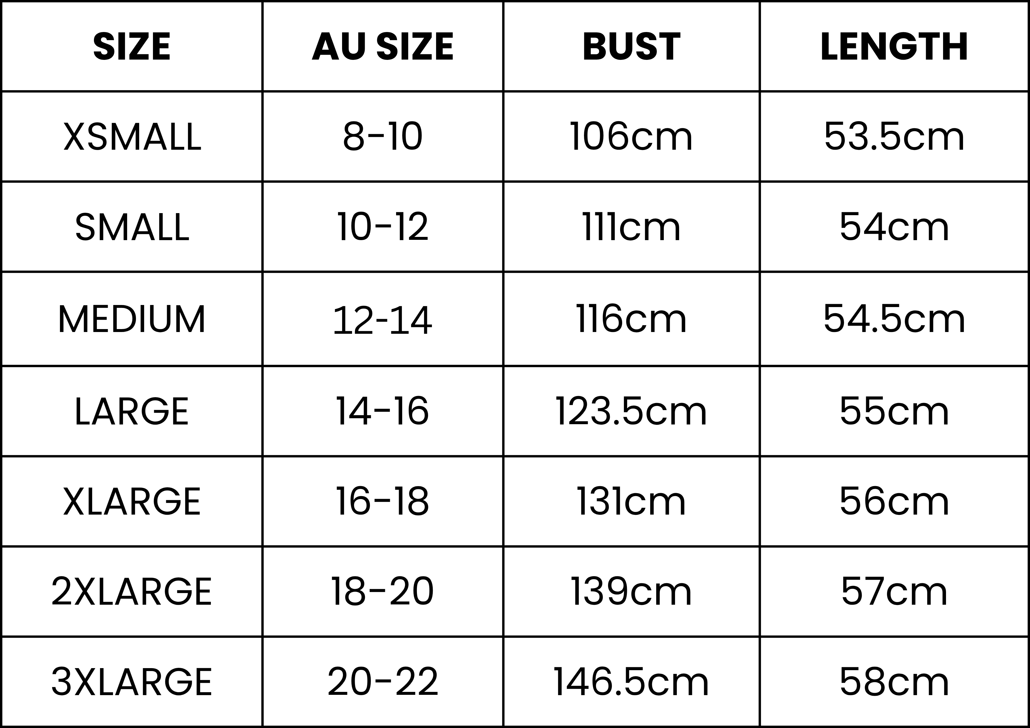 Size Guide (cm)