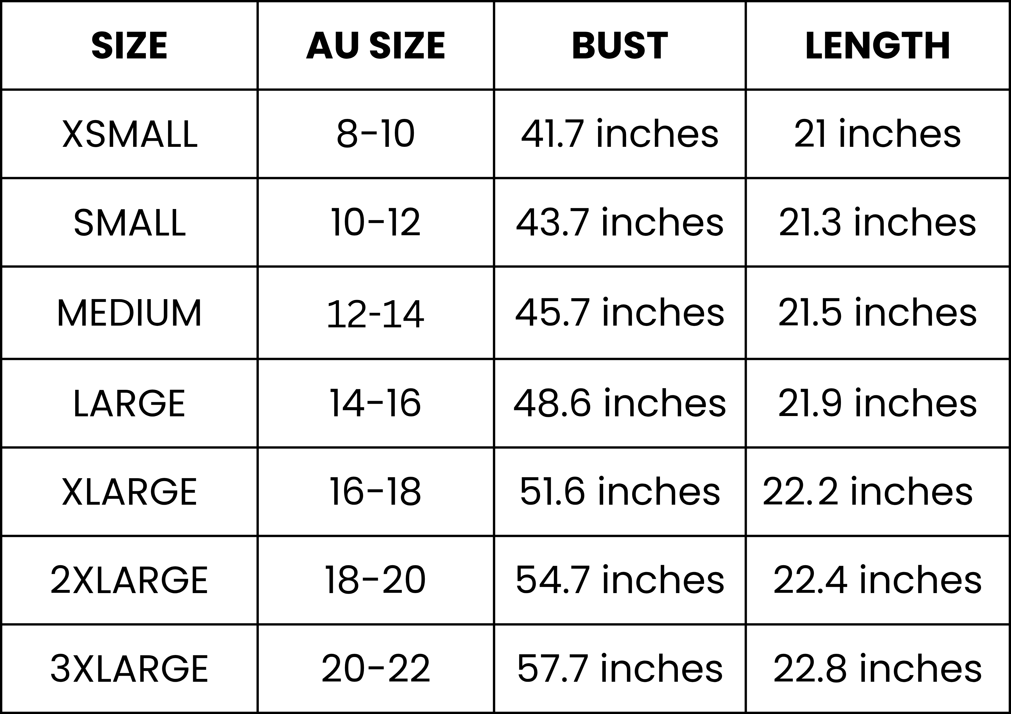 Size Guide (inches)